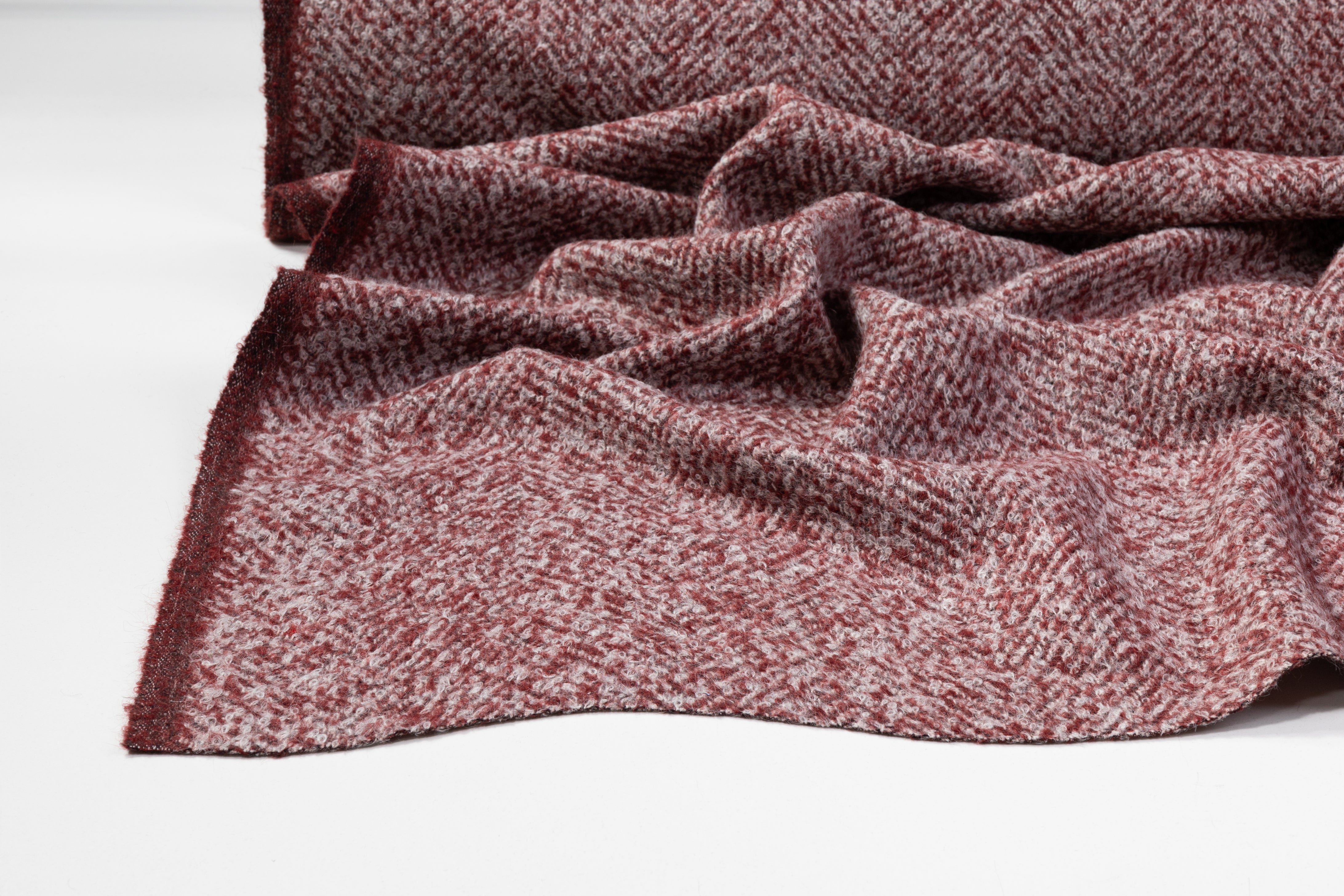 Two-Tone Herringbone Italian Wool Boucle - Off White / Brick Red