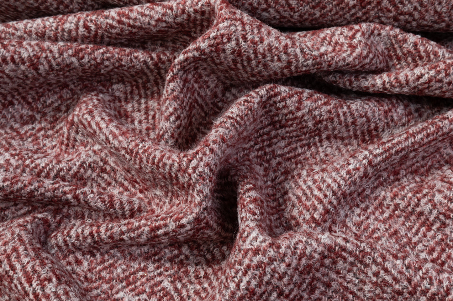 Two-Tone Herringbone Italian Wool Boucle - Off White / Brick Red