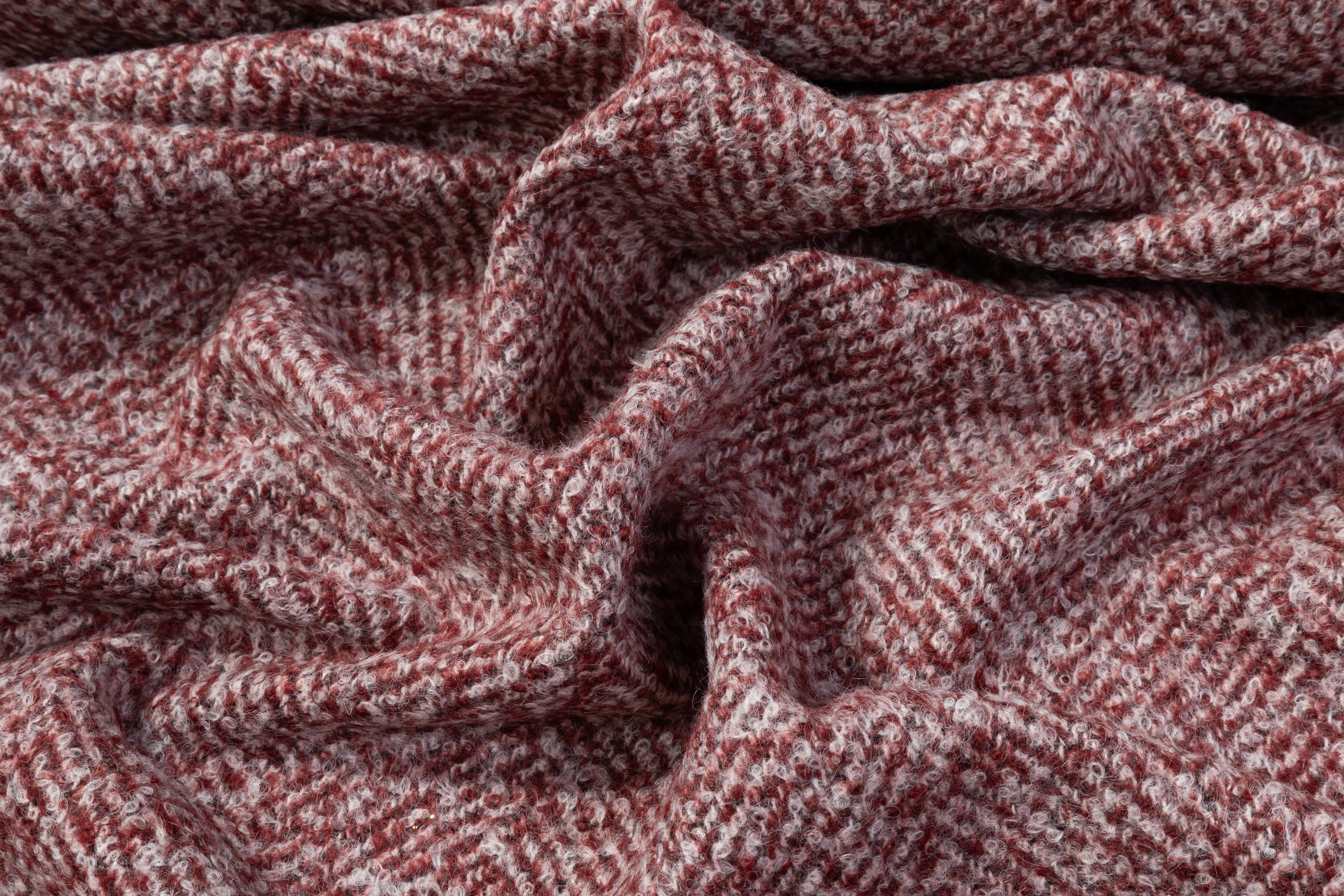 Two-Tone Herringbone Italian Wool Boucle - Off White / Brick Red