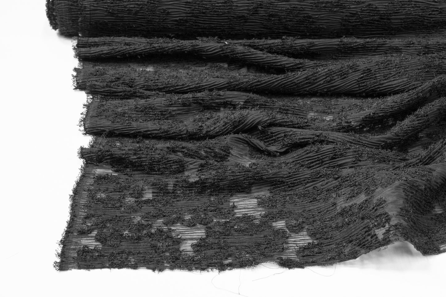 Pleated Chiffon with Short Fringe Design - Black