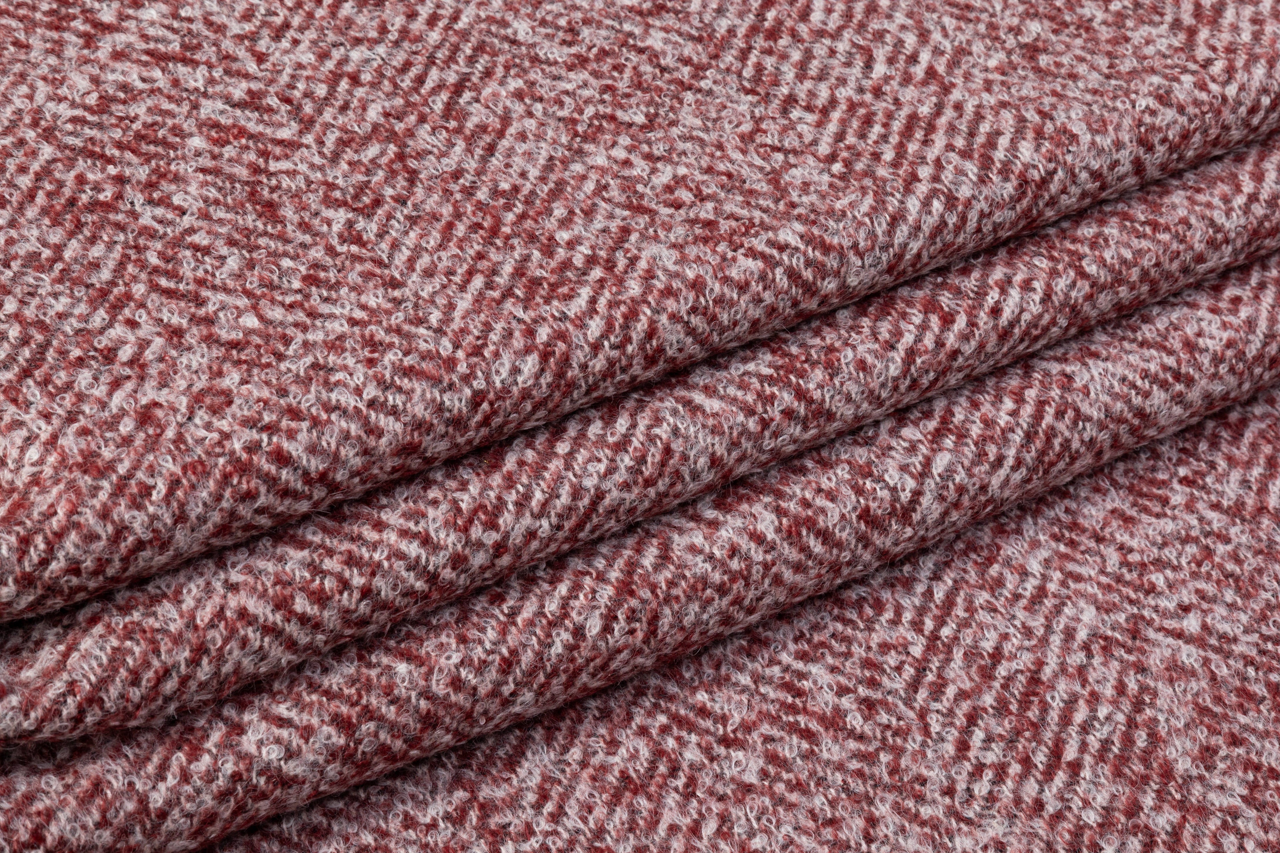 Two-Tone Herringbone Italian Wool Boucle - Off White / Brick Red