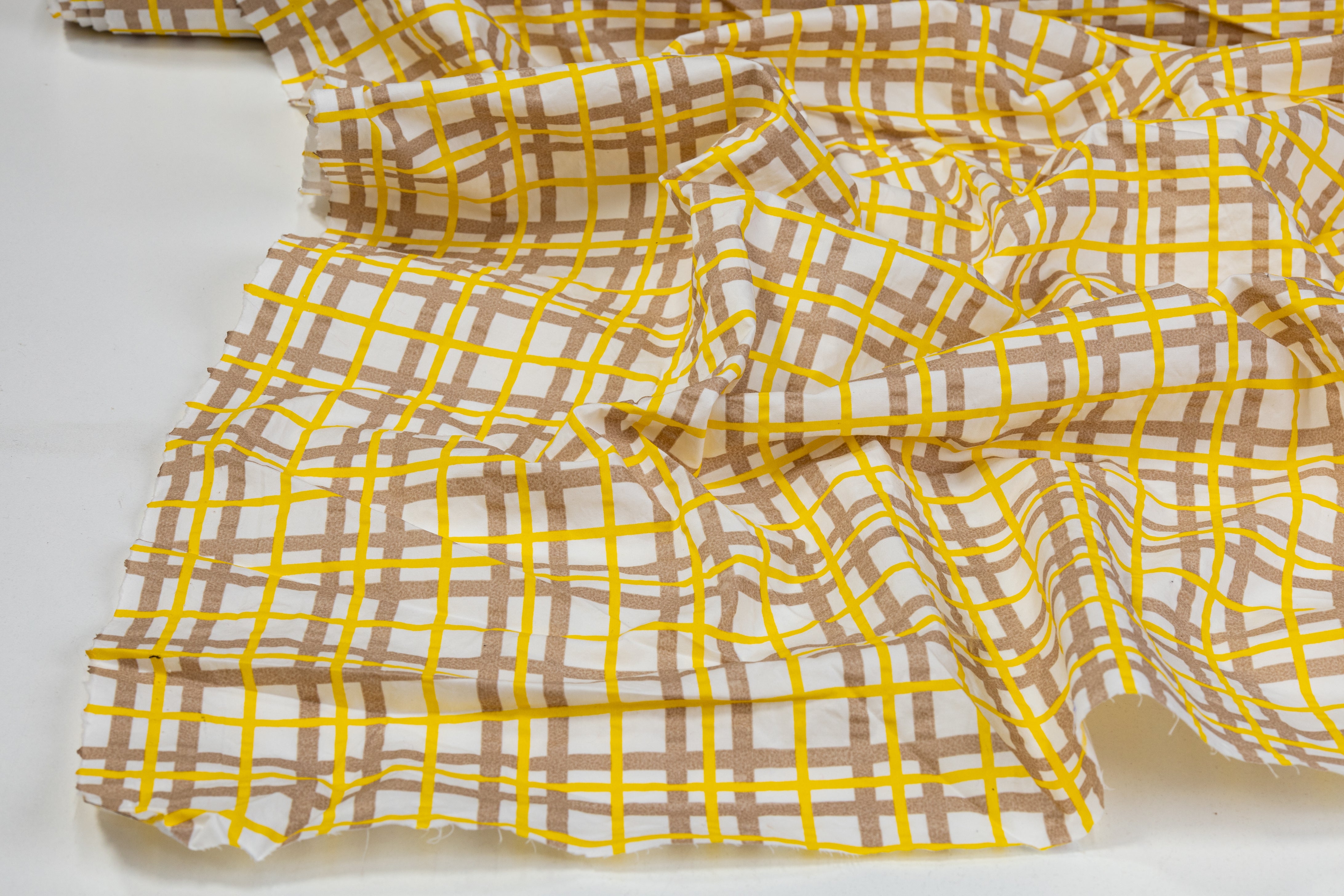 Plaid Crushed Taffeta - Yellow / White / Brown