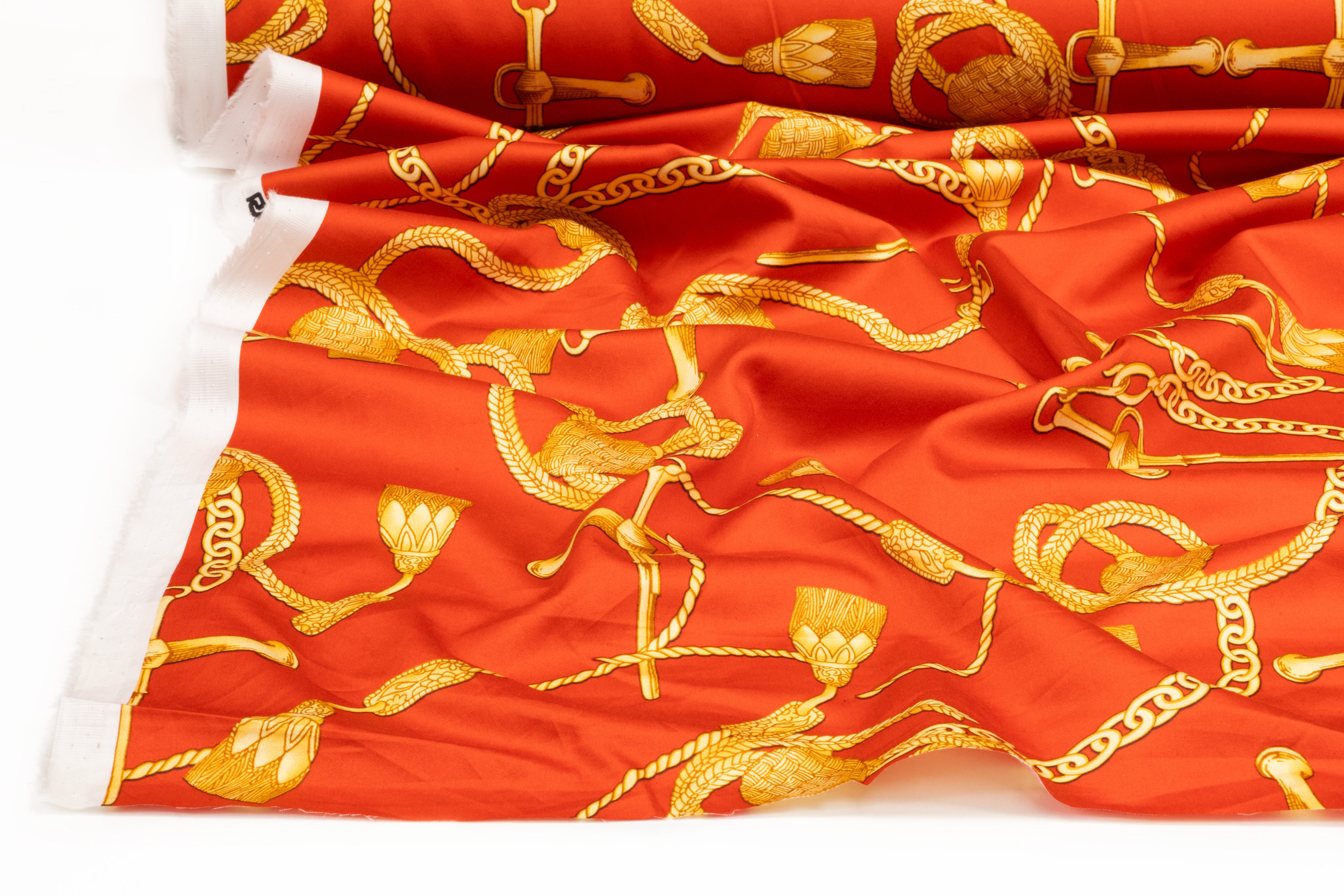 Ratti - Equestrian Rope Print Italian Cotton Sateen - Red / Gold