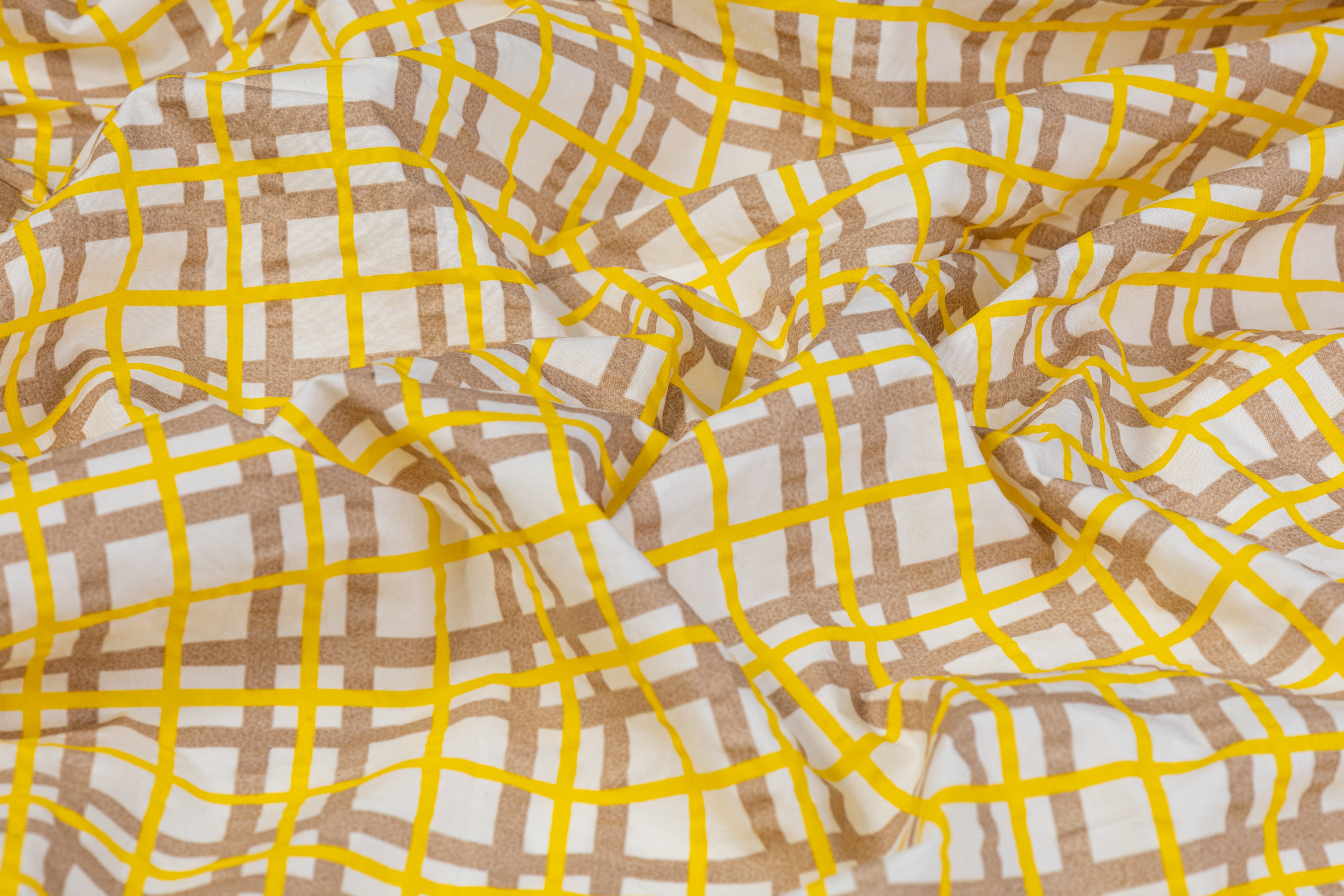 Plaid Crushed Taffeta - Yellow / White / Brown