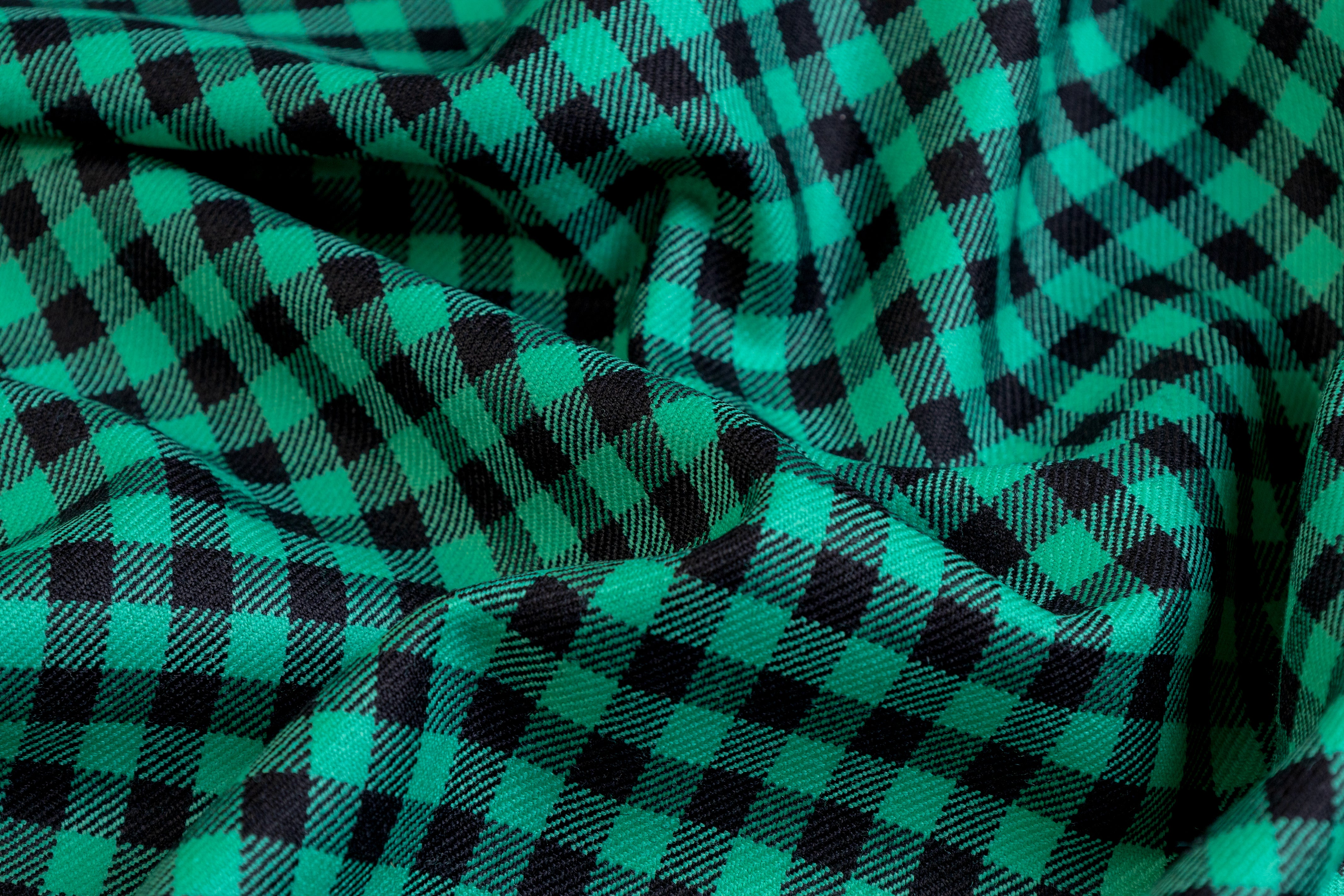 Gingham Checked Italian Wool Suiting - Jade Green / Black