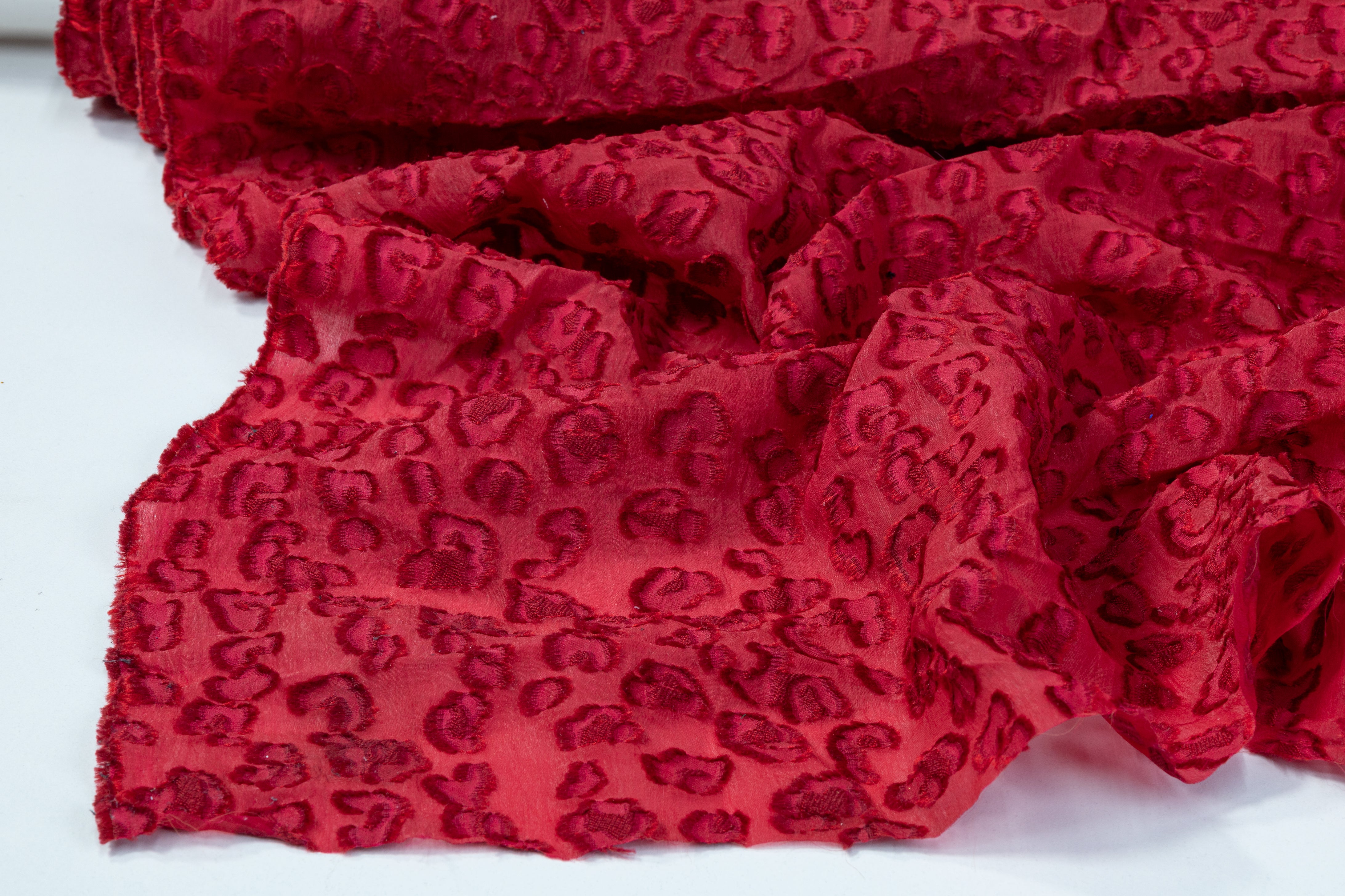 Cheetah Design Silk Organza Fil Coupé - Maroon