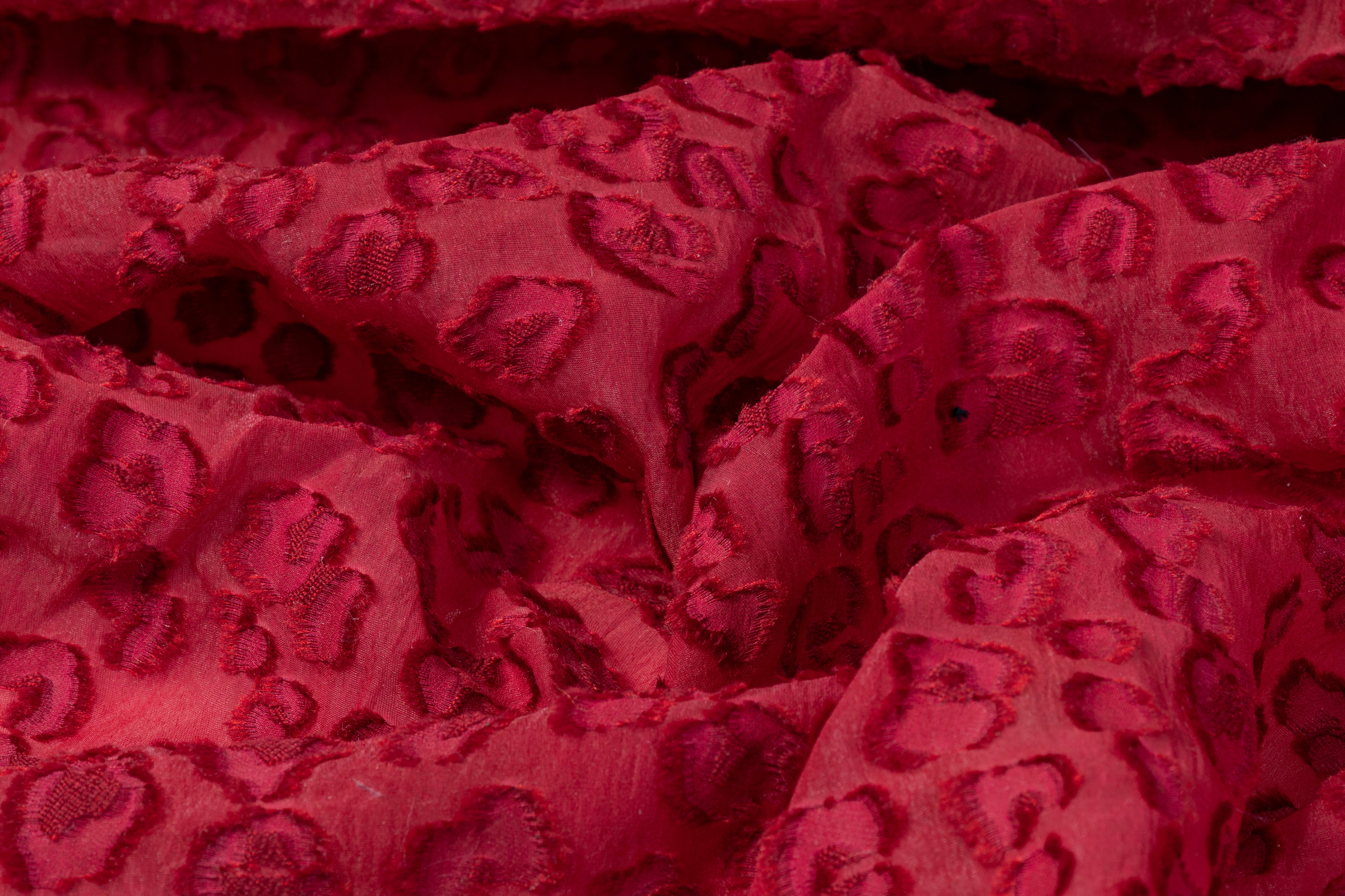 Cheetah Design Silk Organza Fil Coupé - Maroon