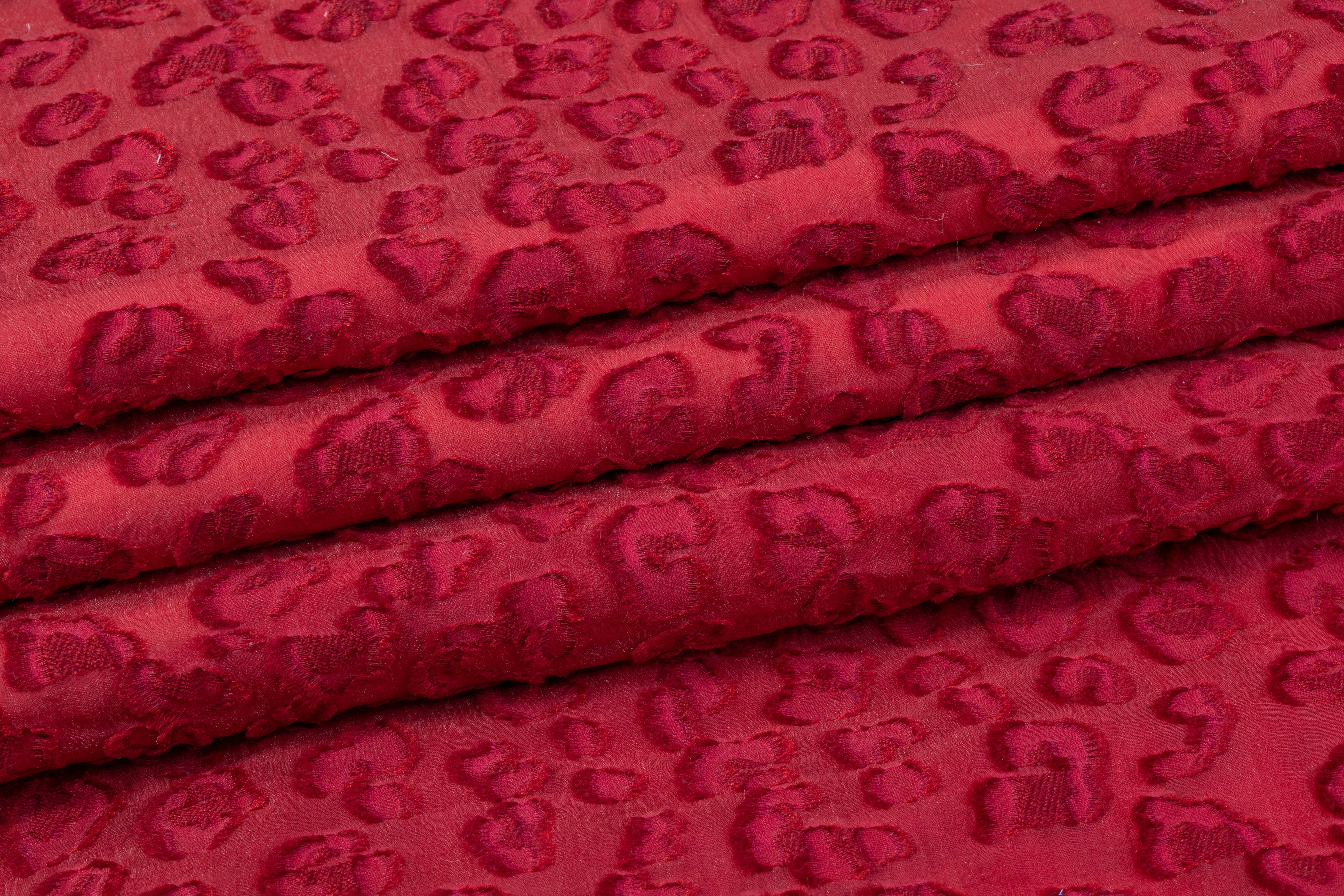 Cheetah Design Silk Organza Fil Coupé - Maroon