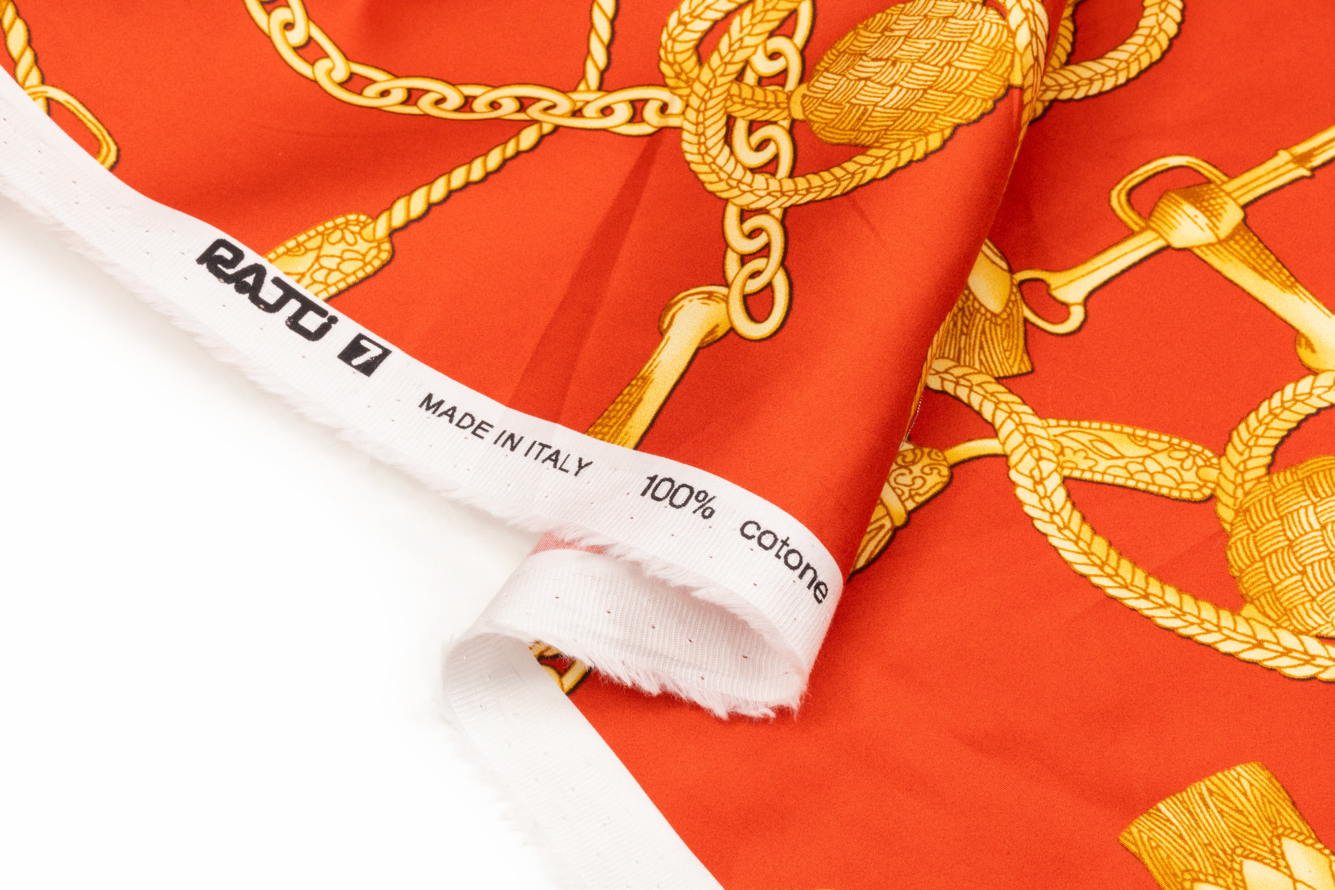 Ratti - Equestrian Rope Print Italian Cotton Sateen - Red / Gold