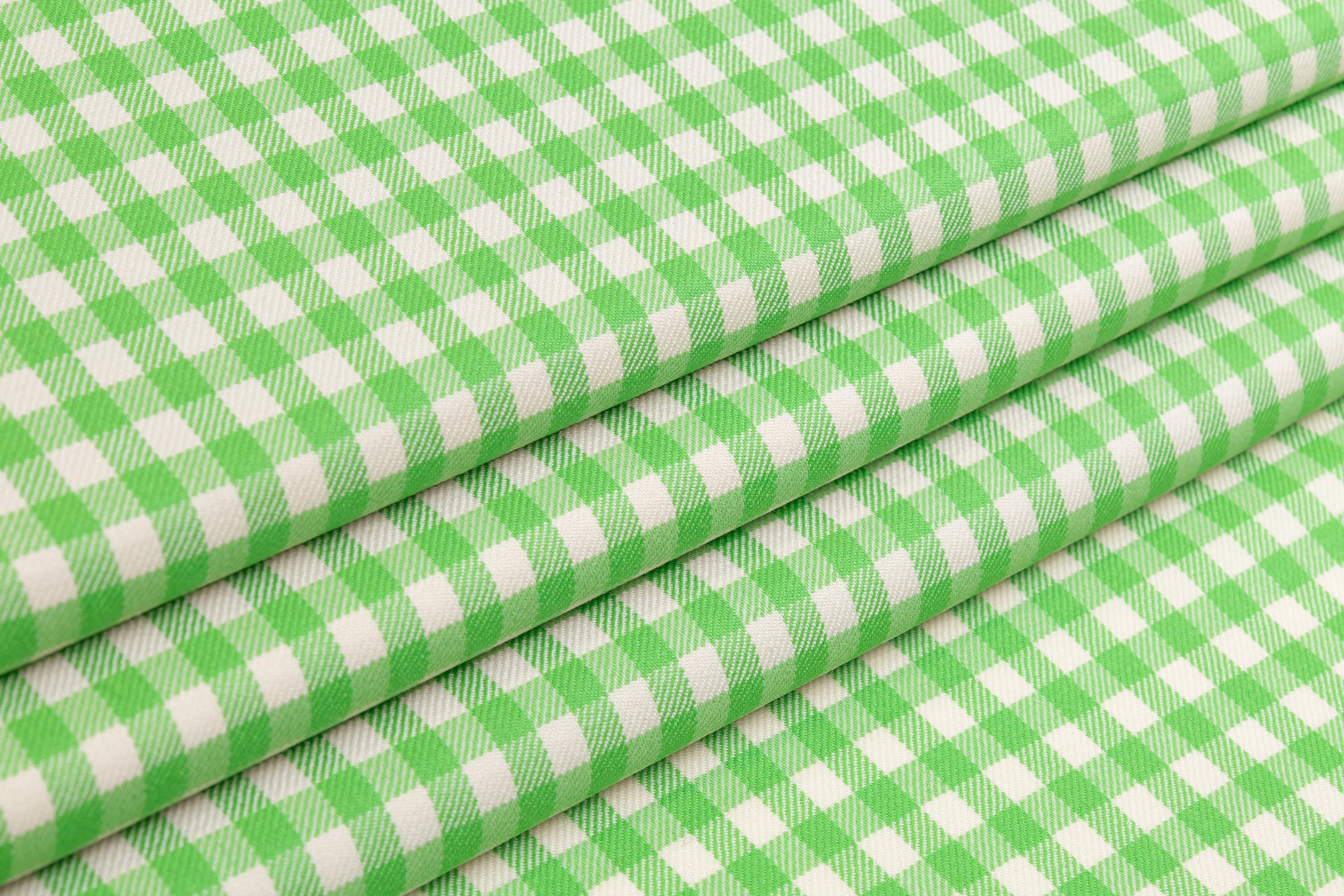 Gingham Checked Italian Wool Suiting - Green / Off White