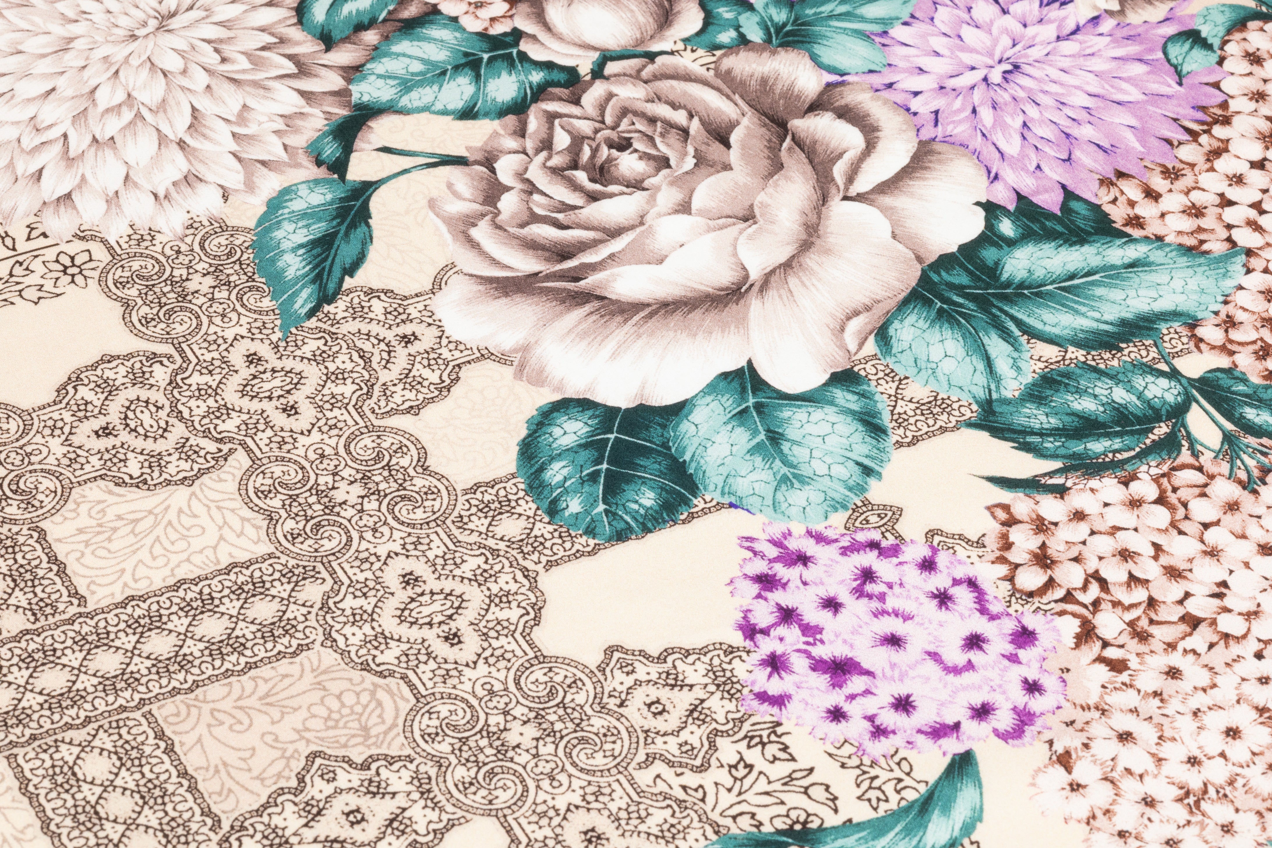 Ratti - Floral Italian Cotton Sateen - Beige / Teal / Violet