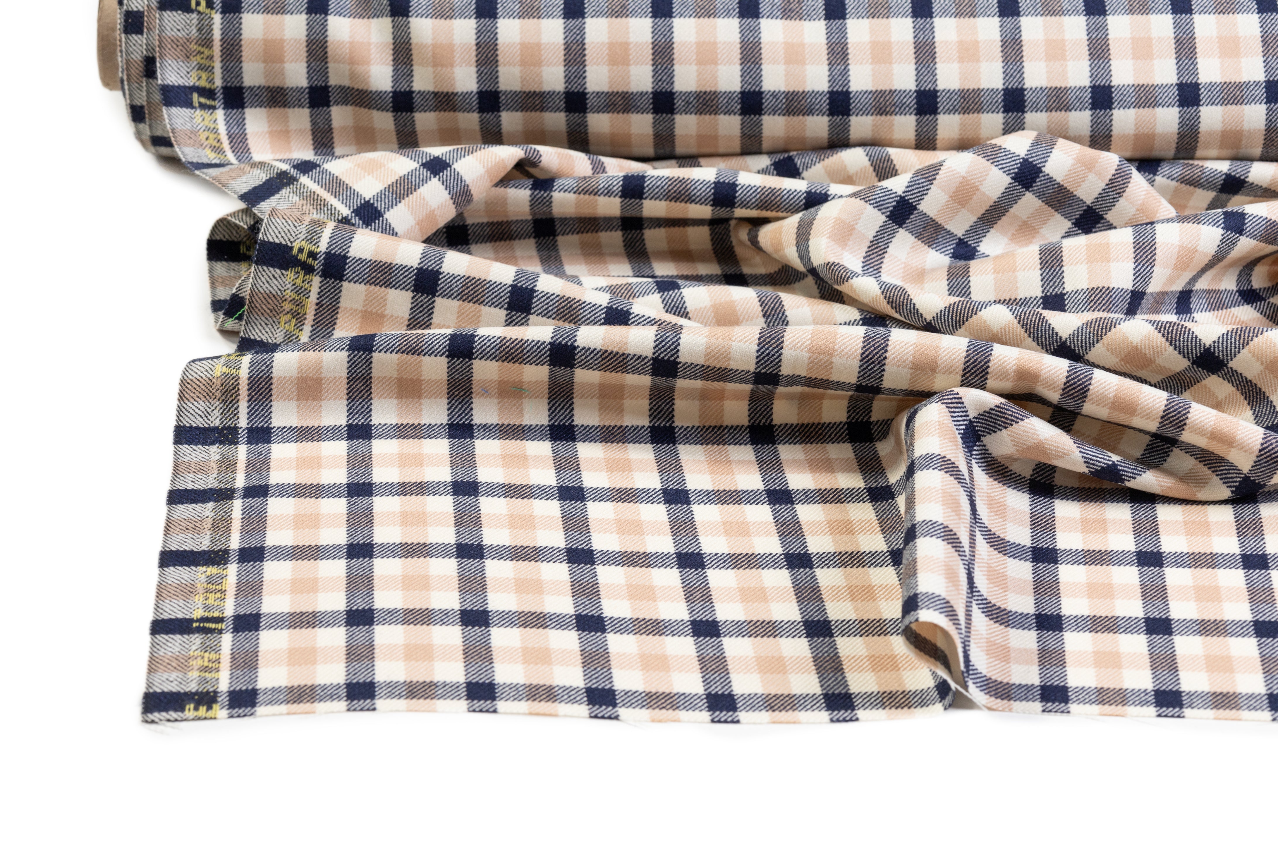 Checked Italian Wool Suiting - Beige / Navy