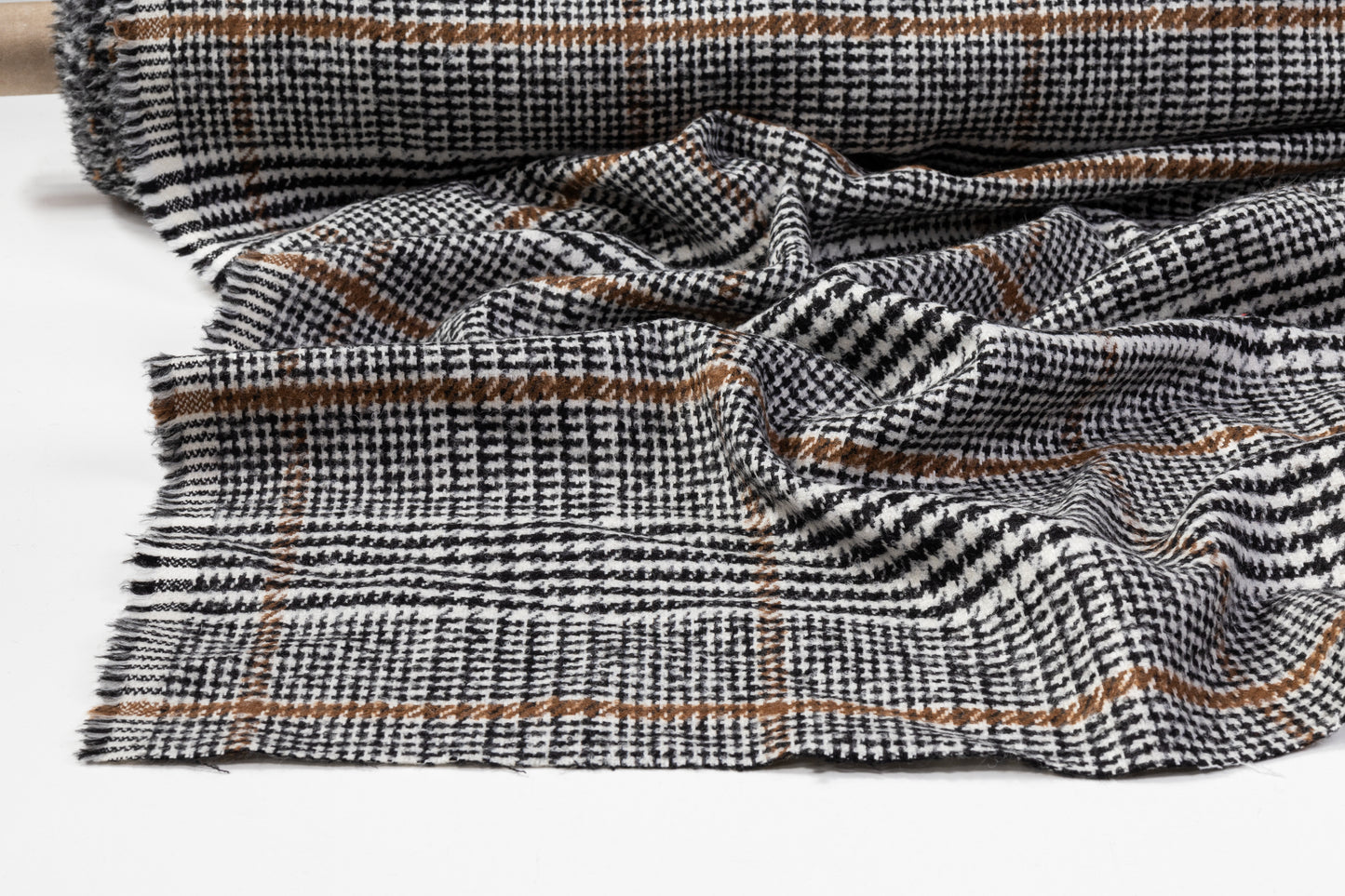 Glen Check Italian Wool Nylon Tweed Coating - Black / White / Brown