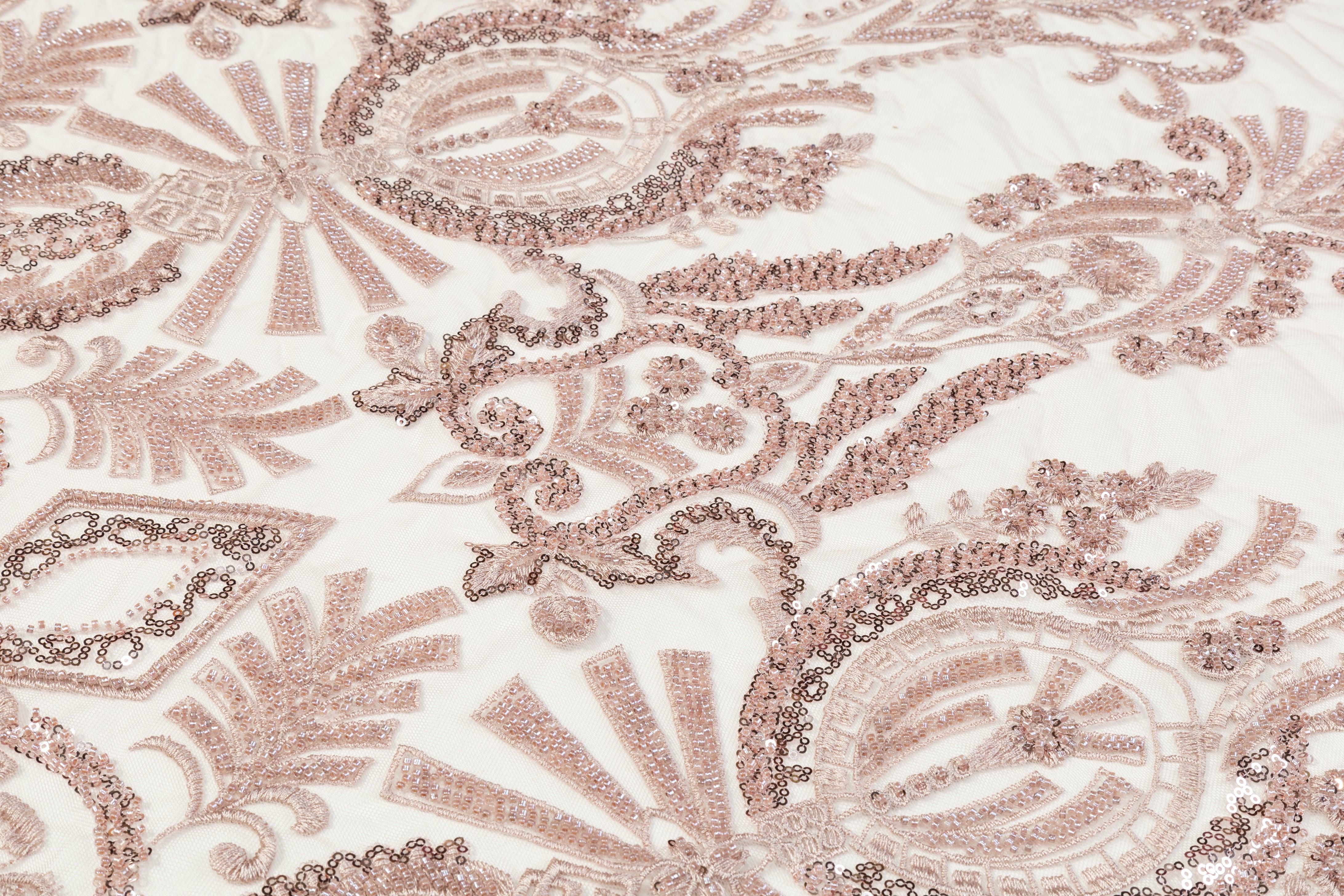 Damask Beaded and Embroidered - Blush
