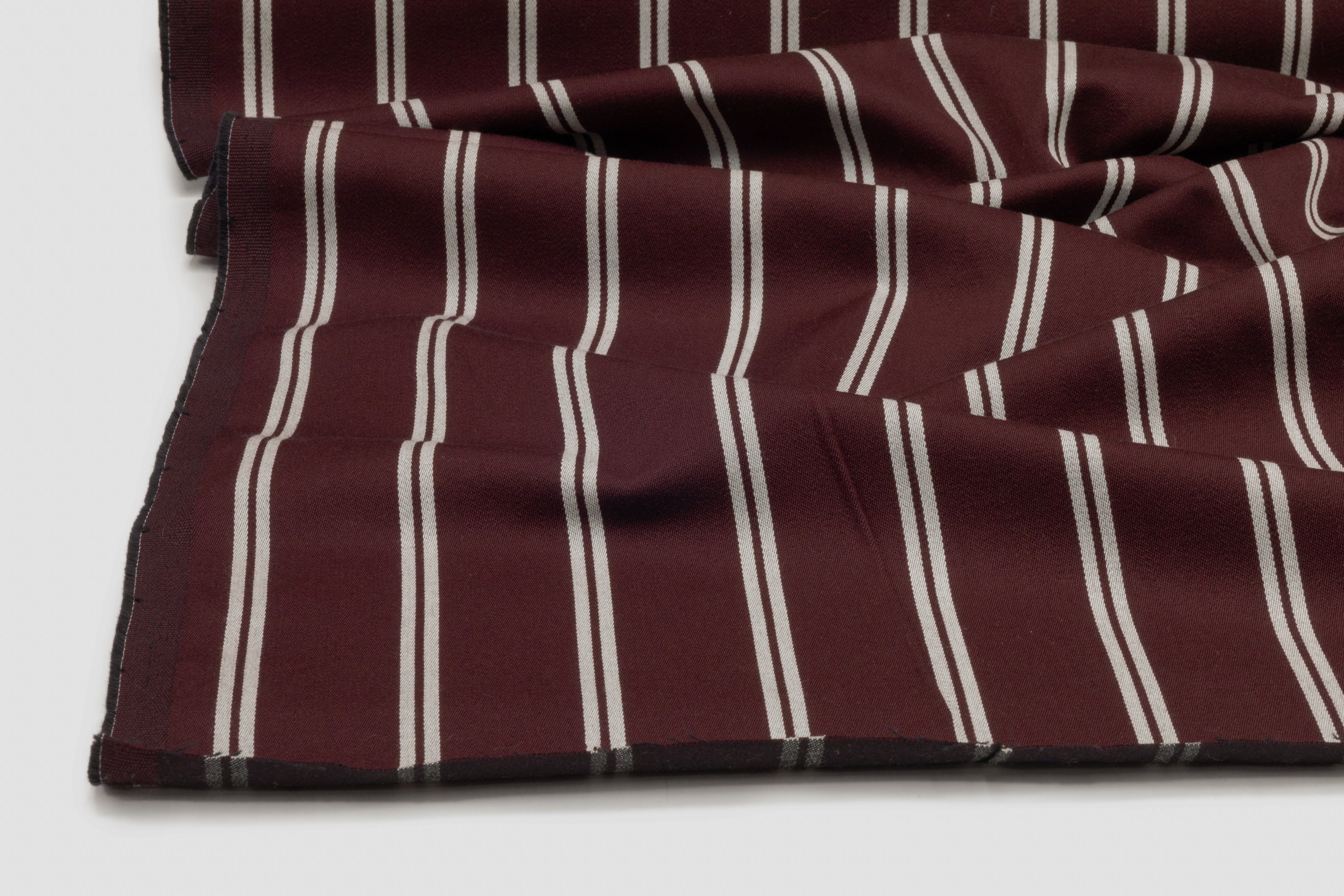 Striped Italian Cotton Wool Twill - Burgundy / White