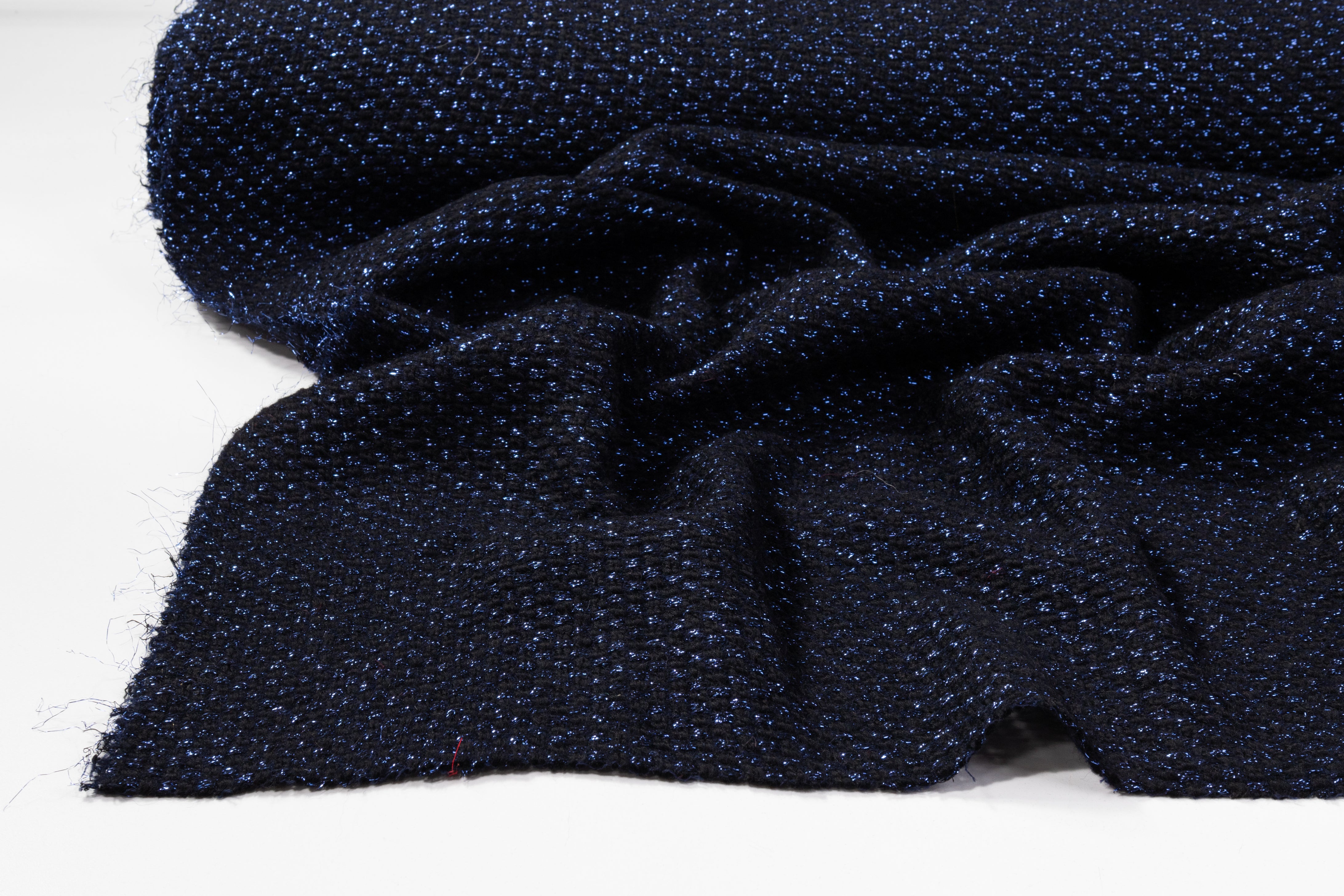 Metallic Italian Wool Tweed - Blue / Black