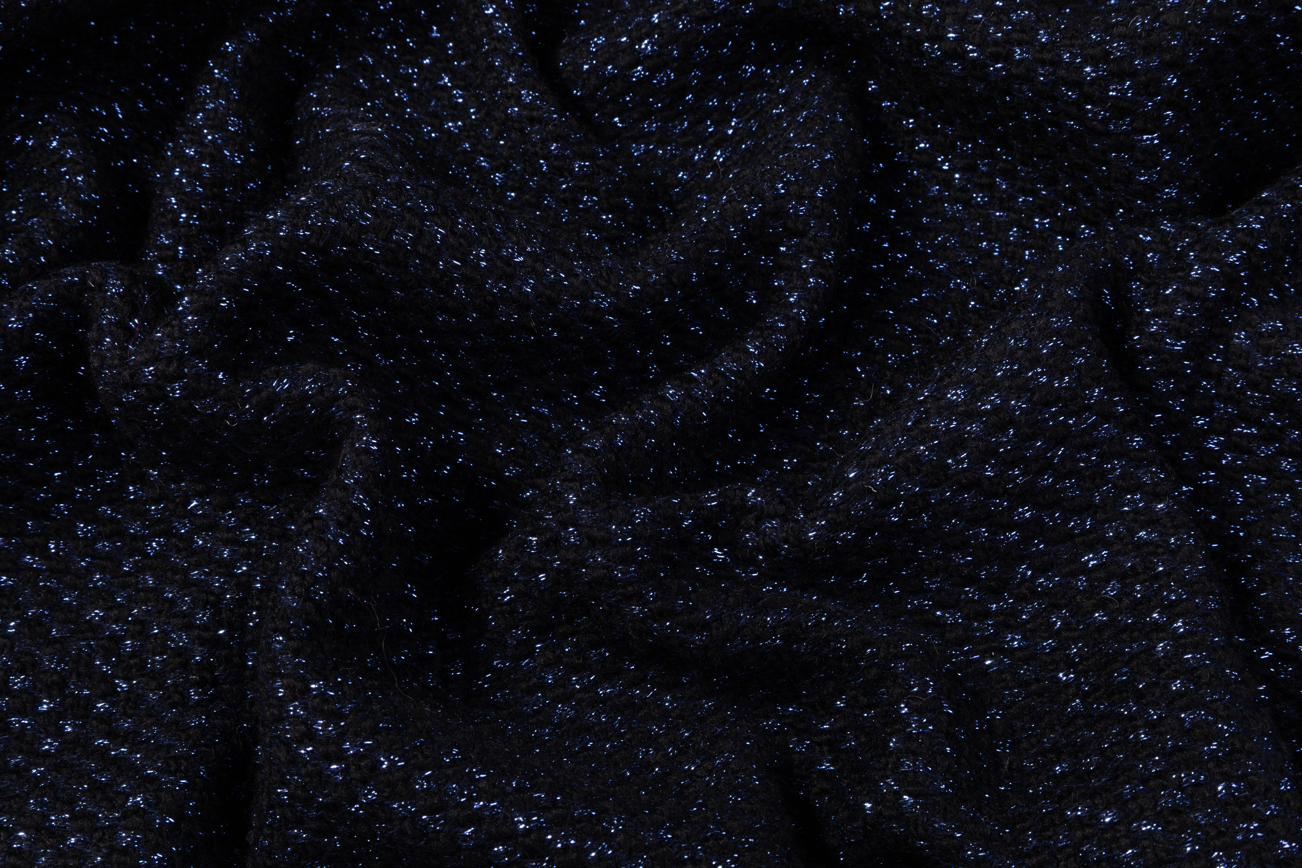 Metallic Italian Wool Tweed - Blue / Black