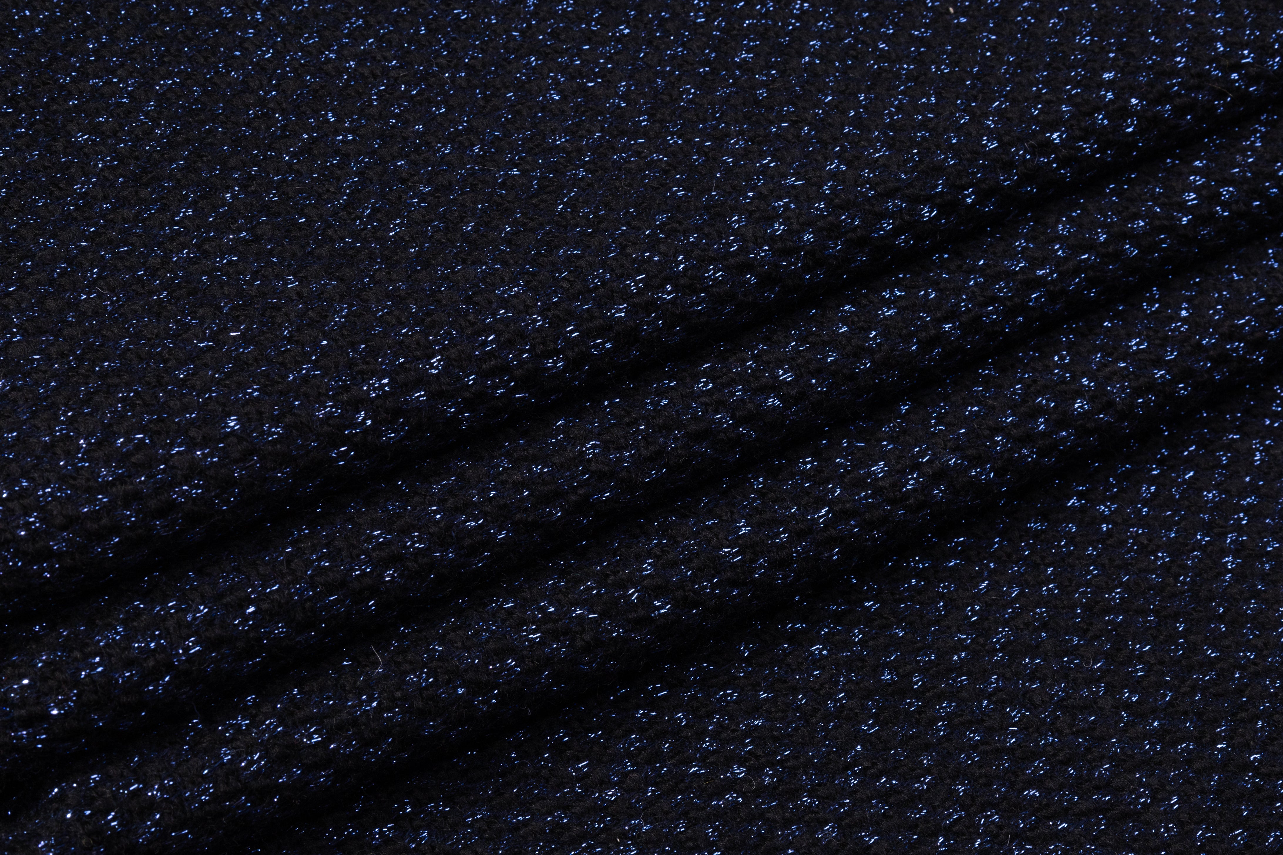 Metallic Italian Wool Tweed - Blue / Black