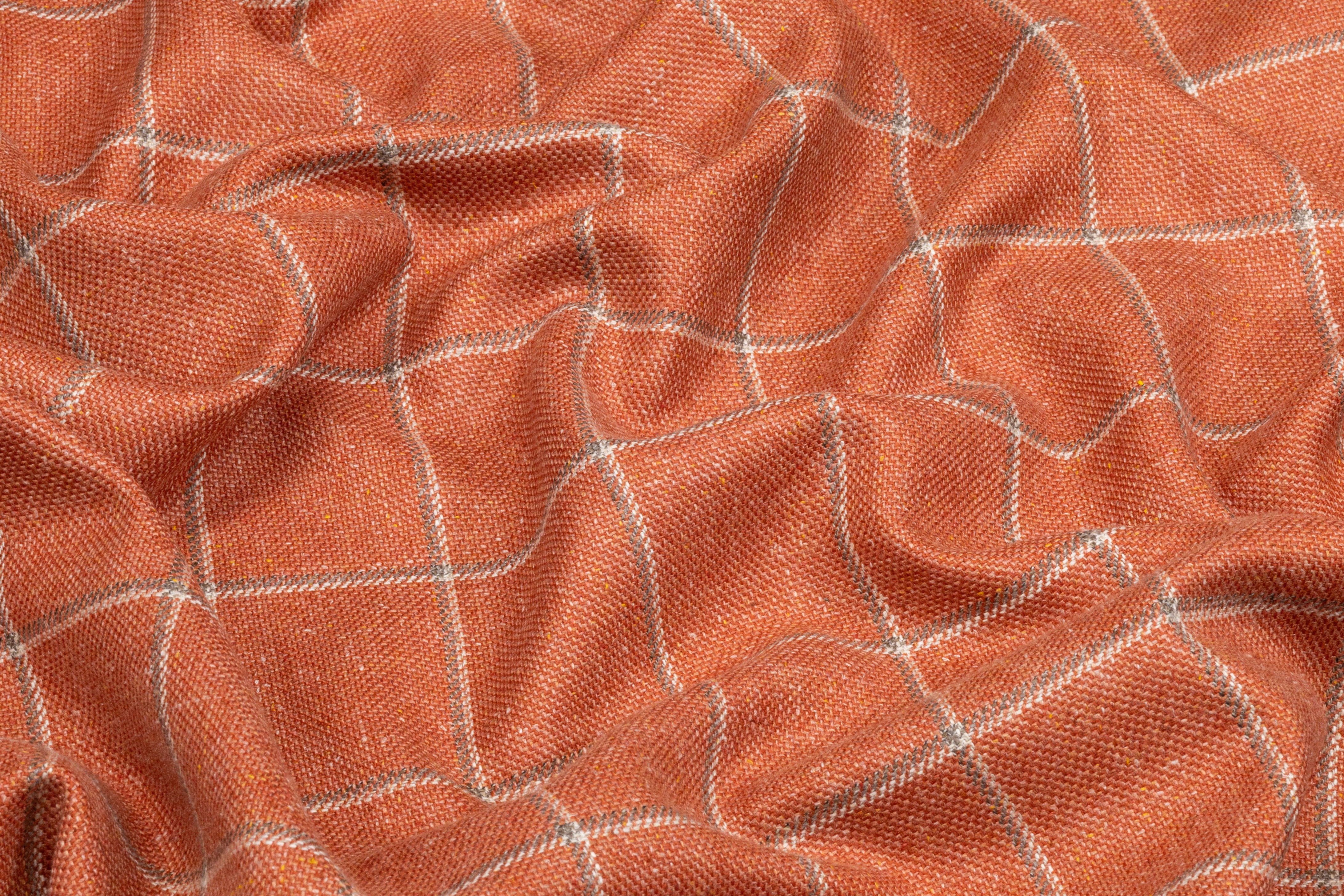 Windowpane Italian Wool Suiting - Rust Orange