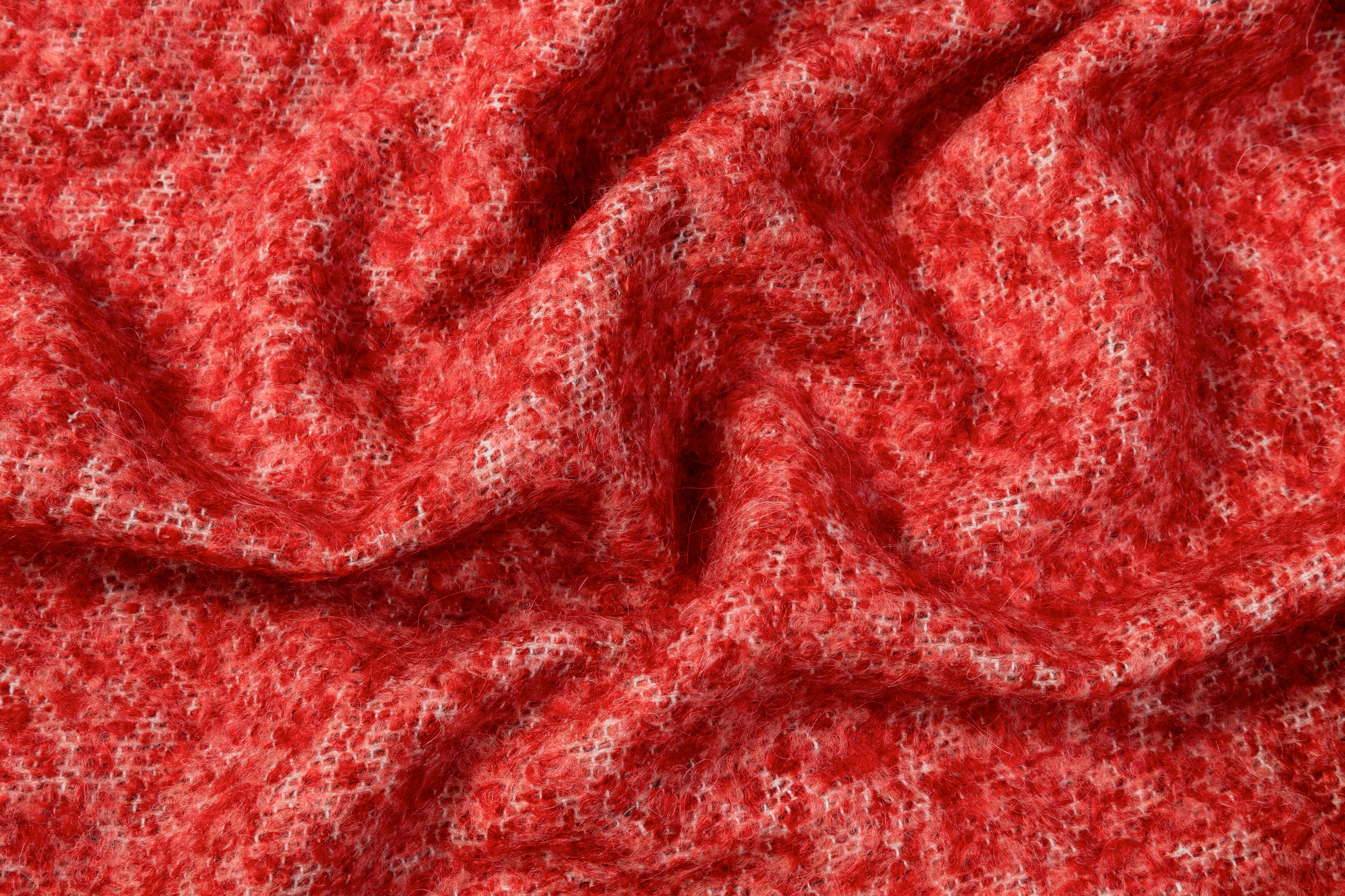 Italian Wool Blend Tweed Boucle - Coral Red