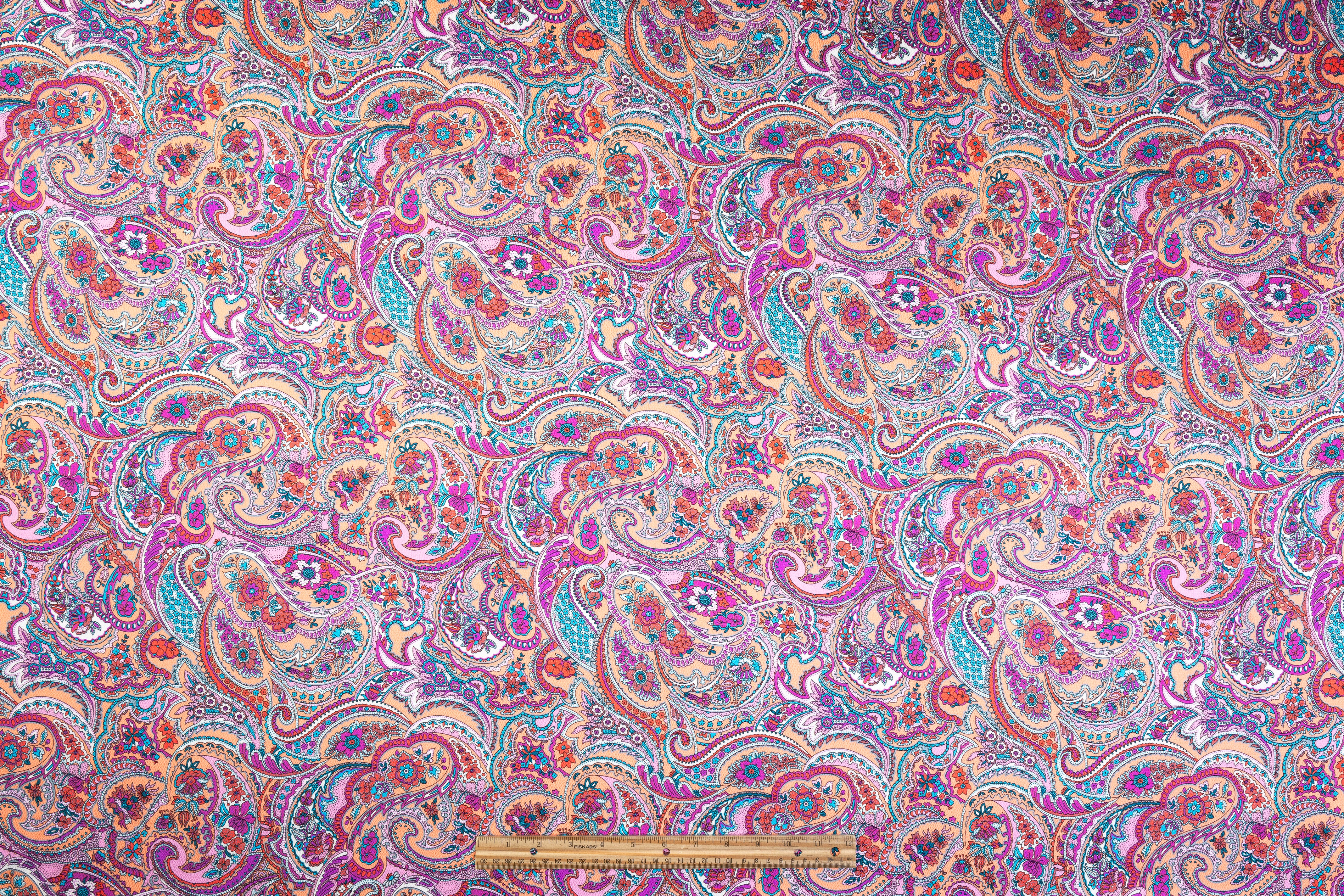Paisley Hammered Italian Silk - Peach / Multicolor