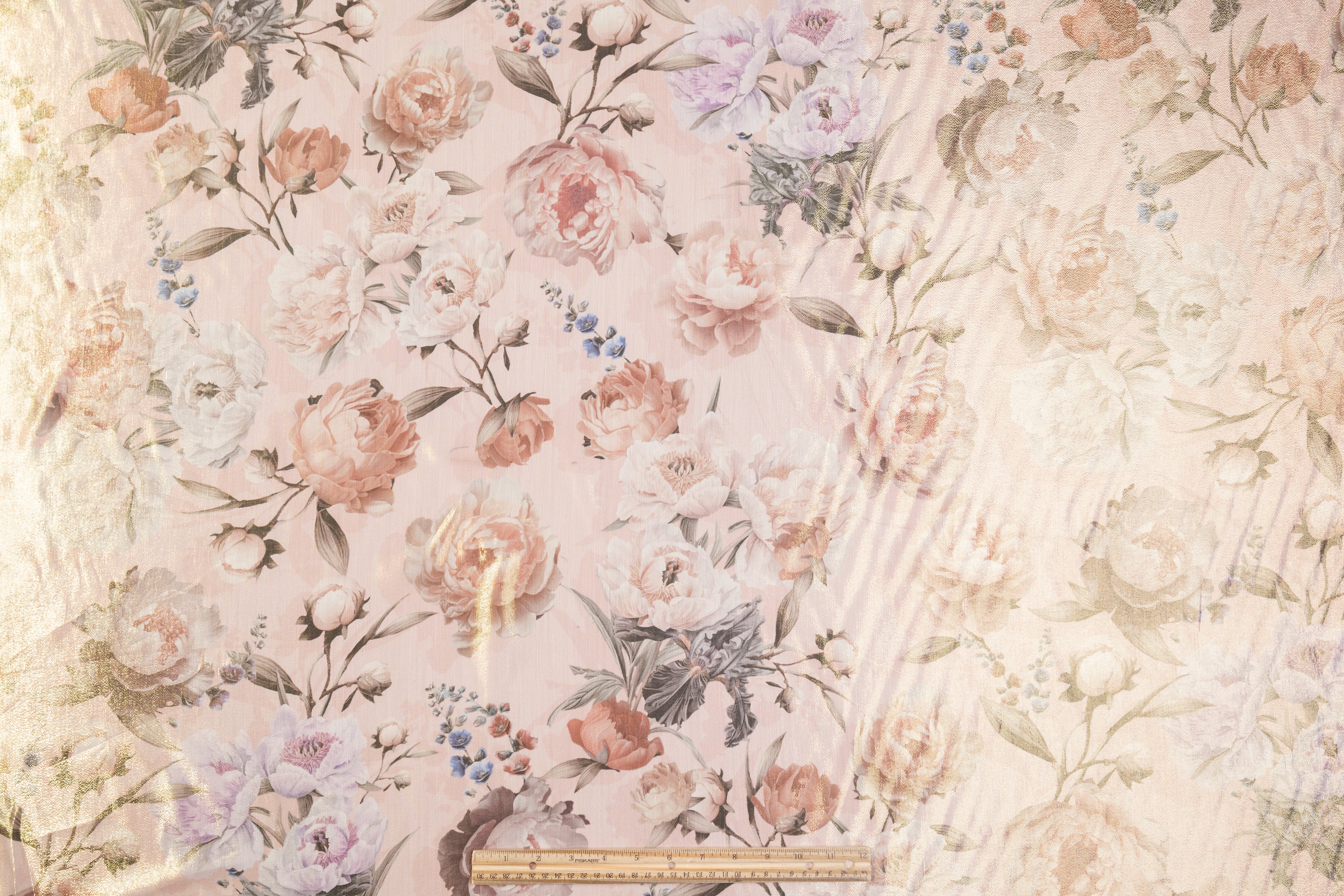 Floral Italian Silk Chiffon Lamé - Blush / Gold