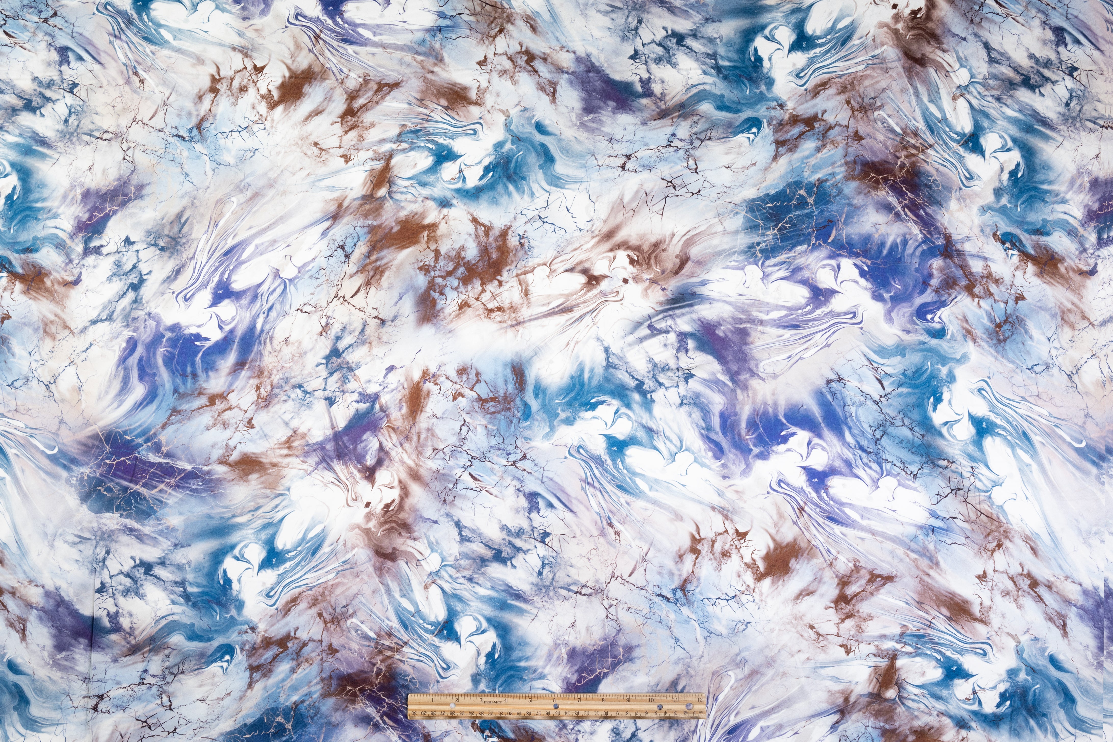 Abstract Italian Silk Charmeuse - Blue / Brown