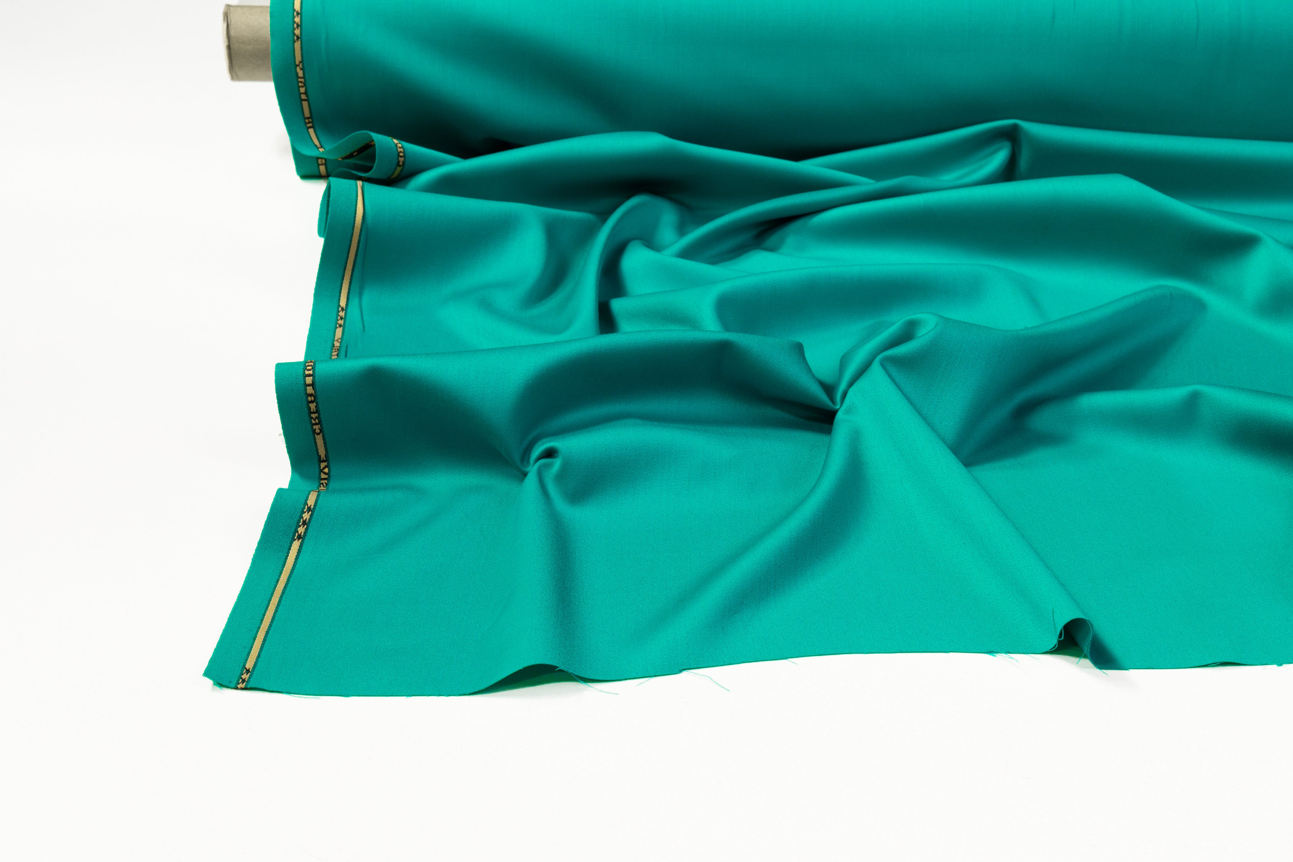Italian Wool Satin Faille Suiting - Teal Green