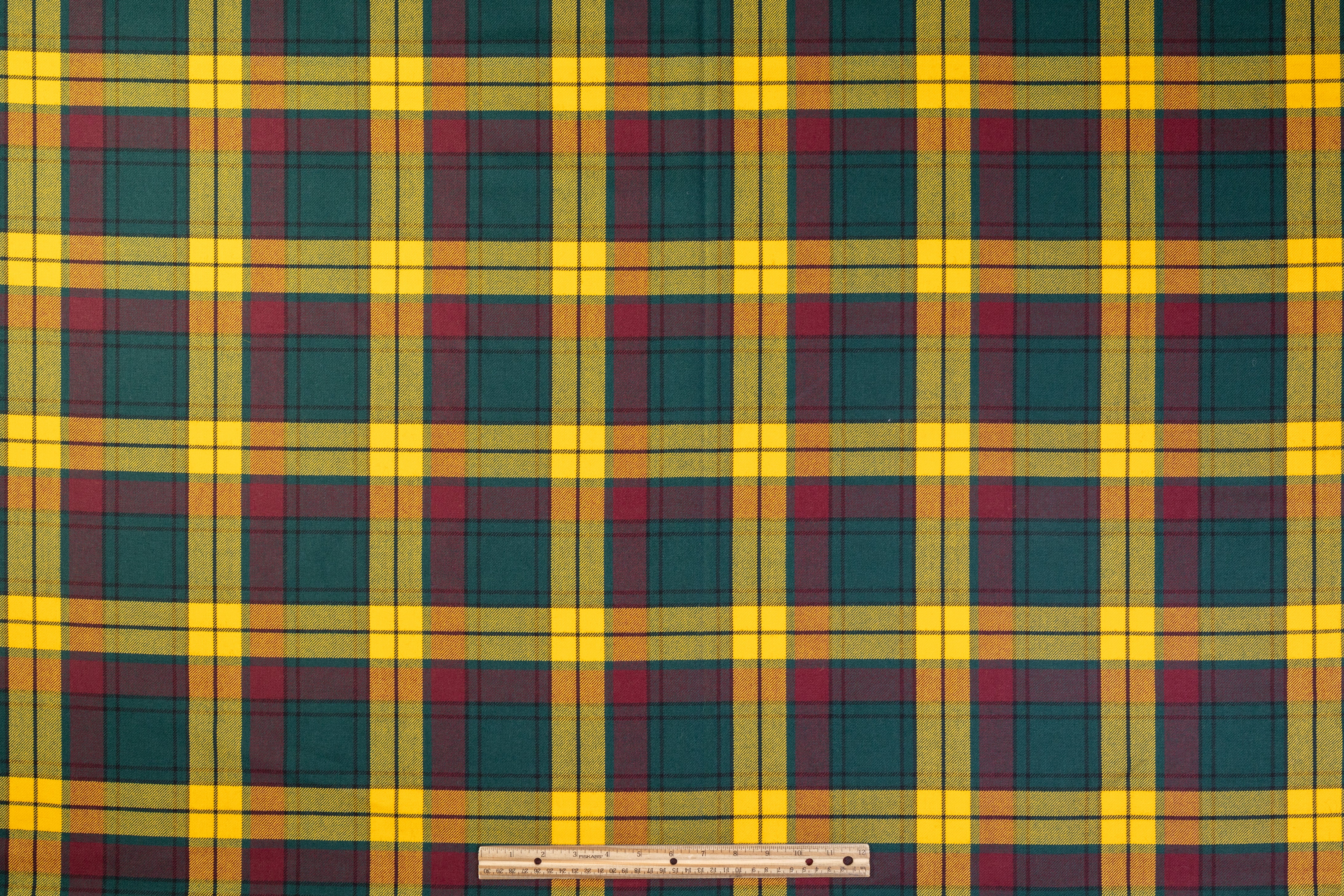 Checked Italian Wool Suiting - Green / Yellow / Burgundy