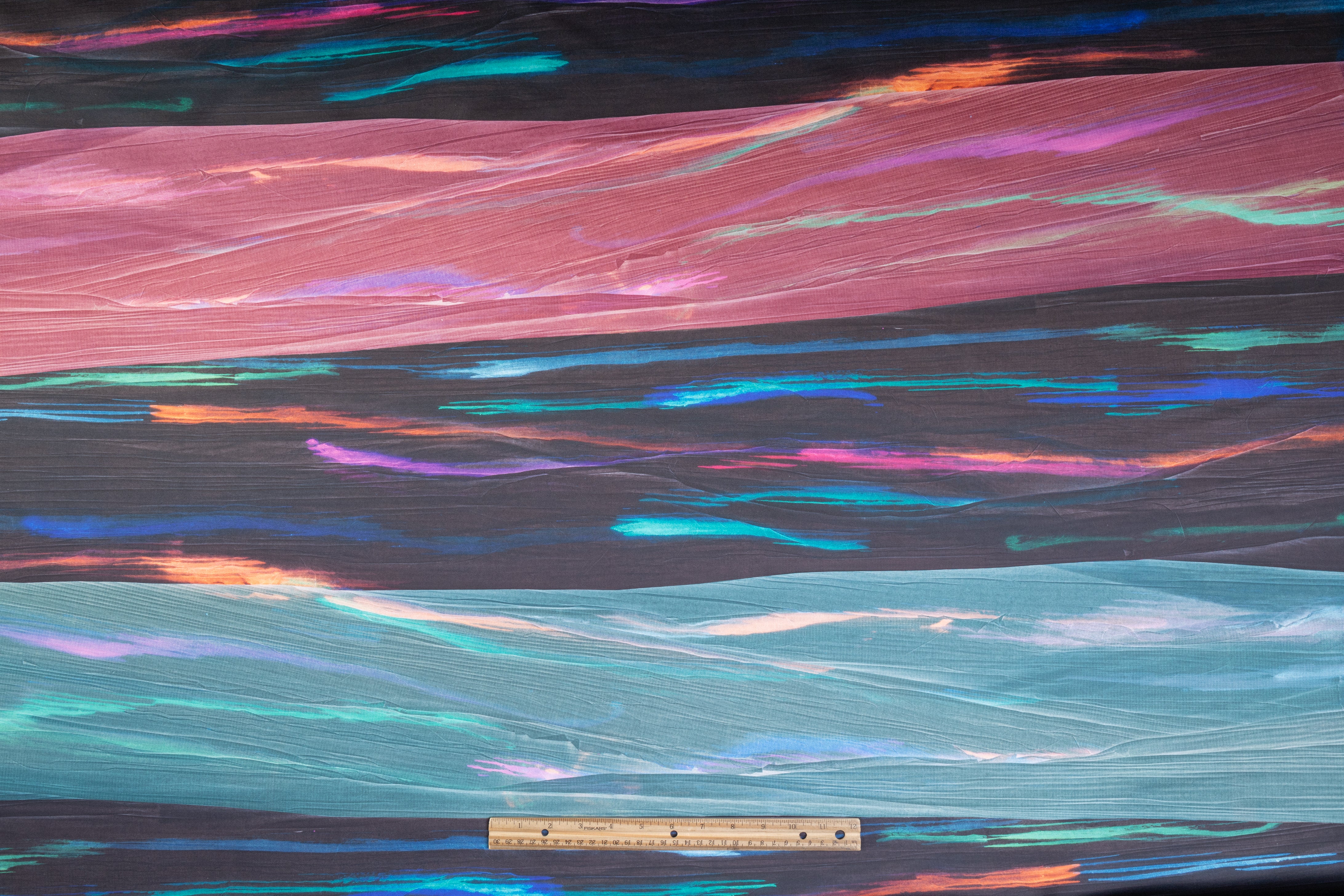 Abstract Italian Heavy Poly Satin - Teal / Mauve