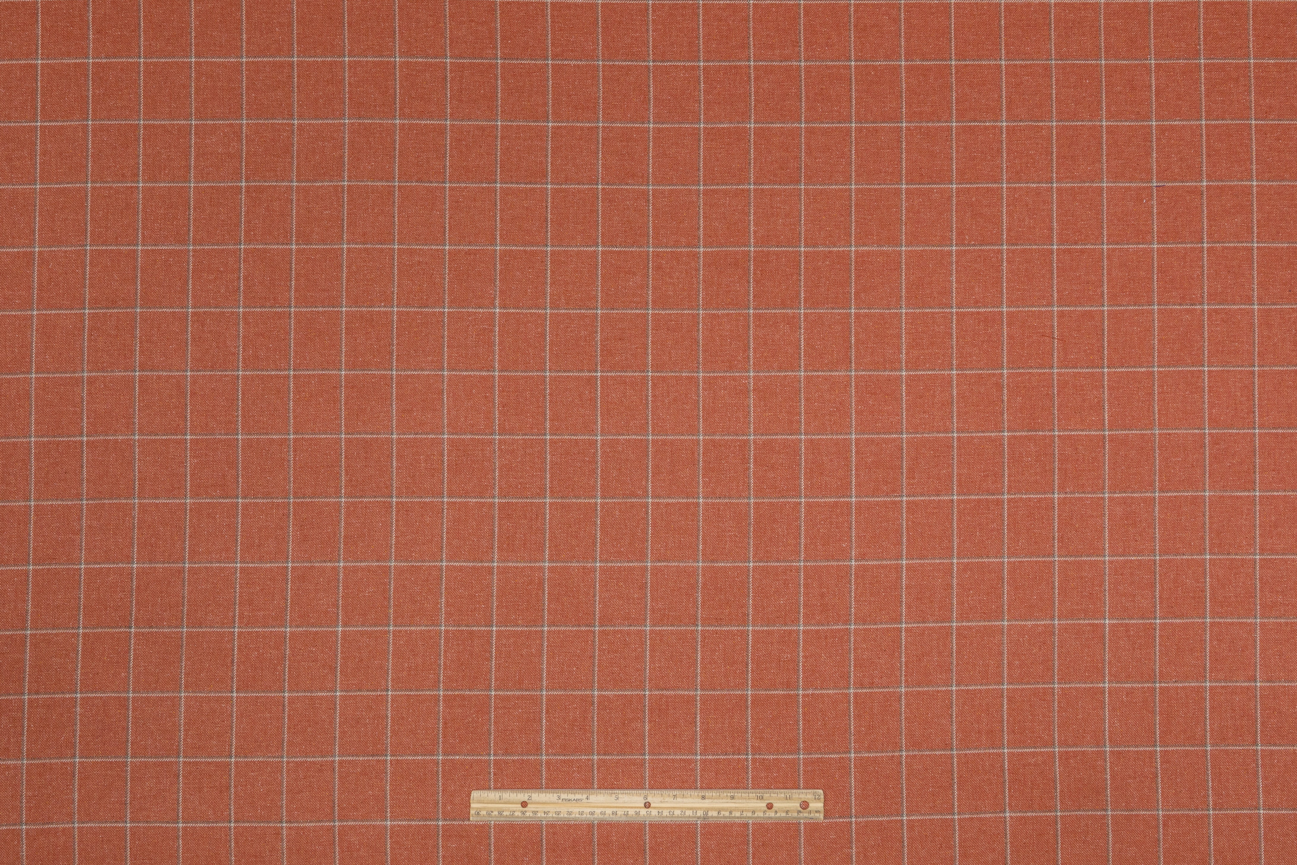 Windowpane Italian Wool Suiting - Rust Orange