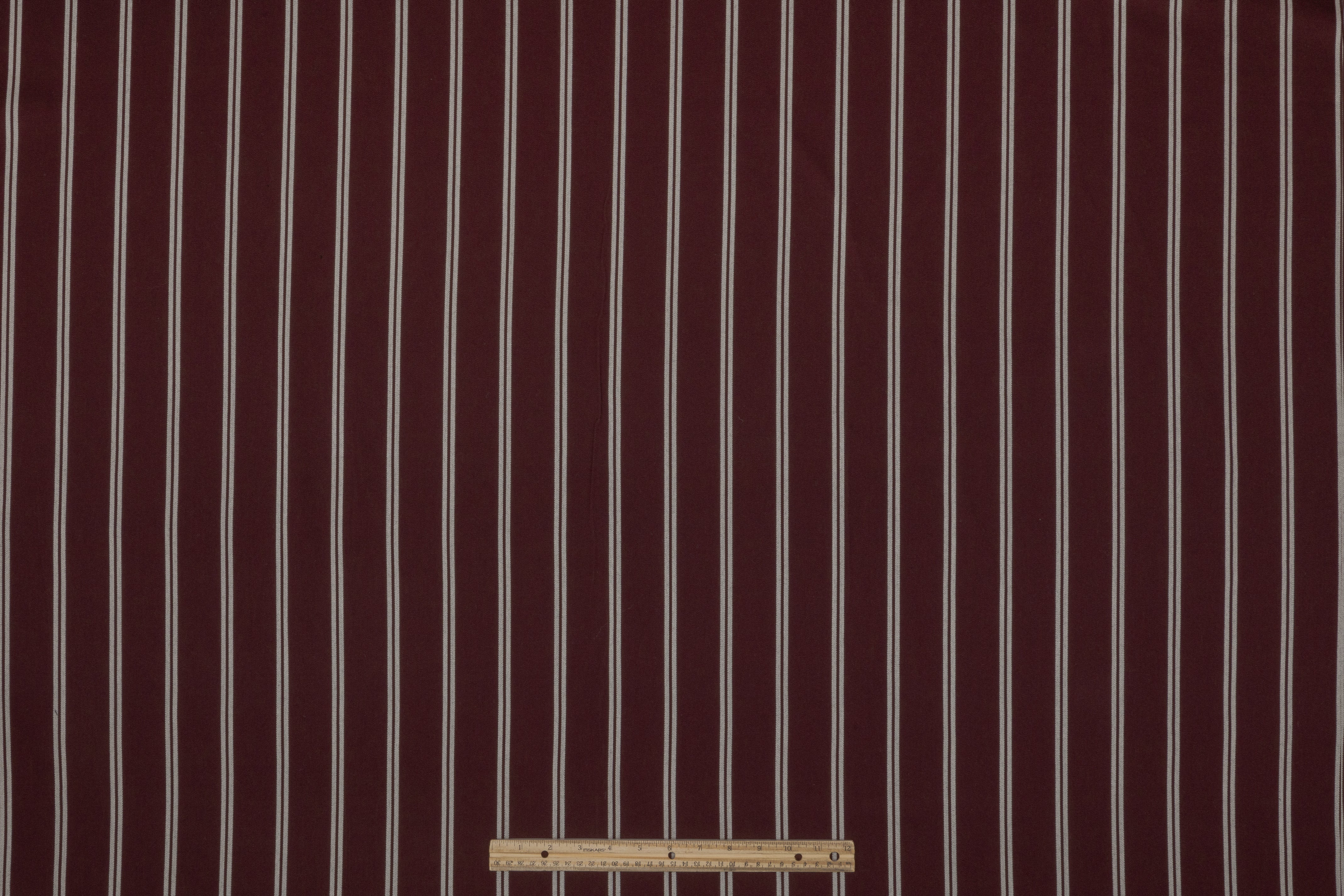 Striped Italian Cotton Wool Twill - Burgundy / White