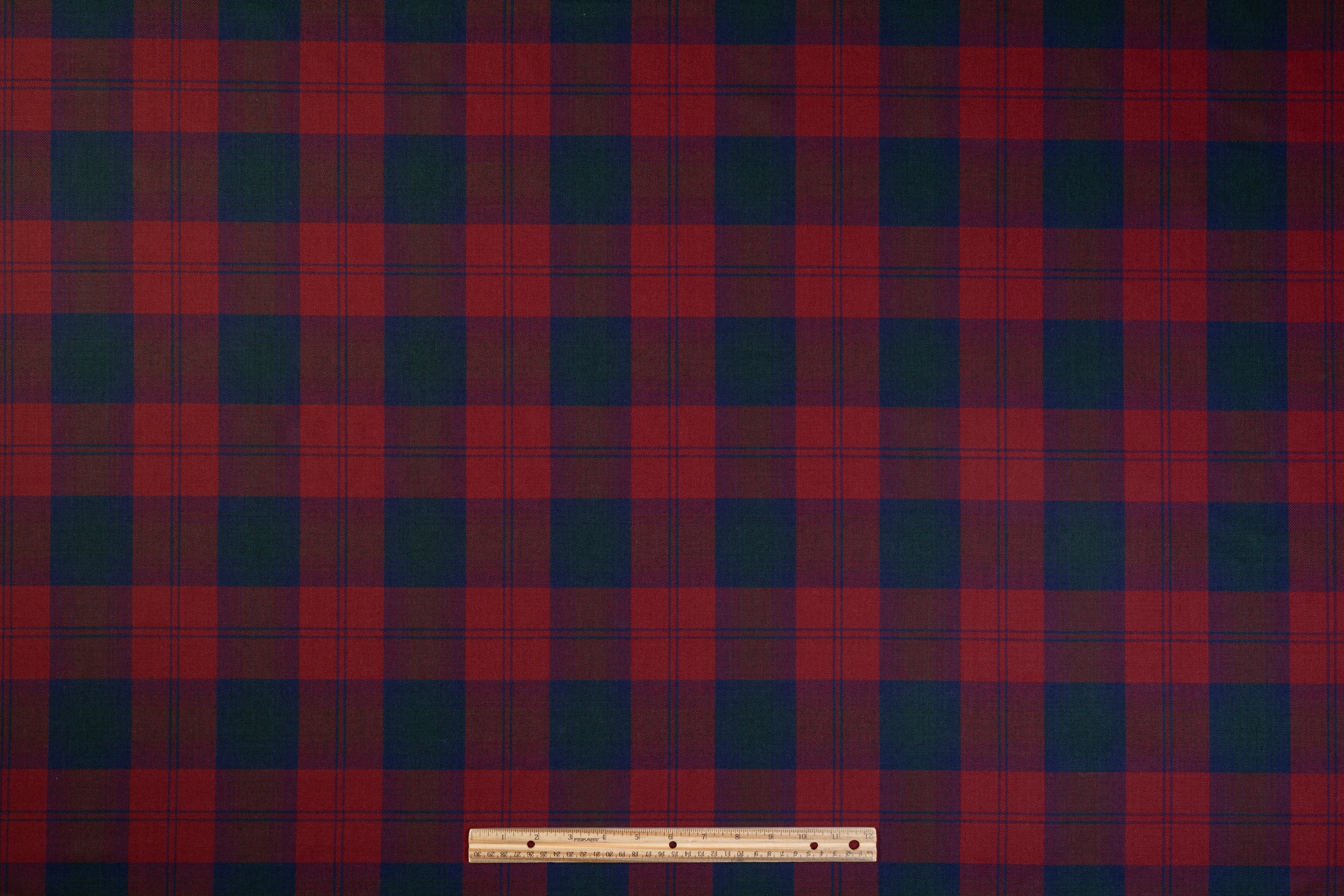 Checked Italian Wool Suiting - Burgundy / Navy / Green