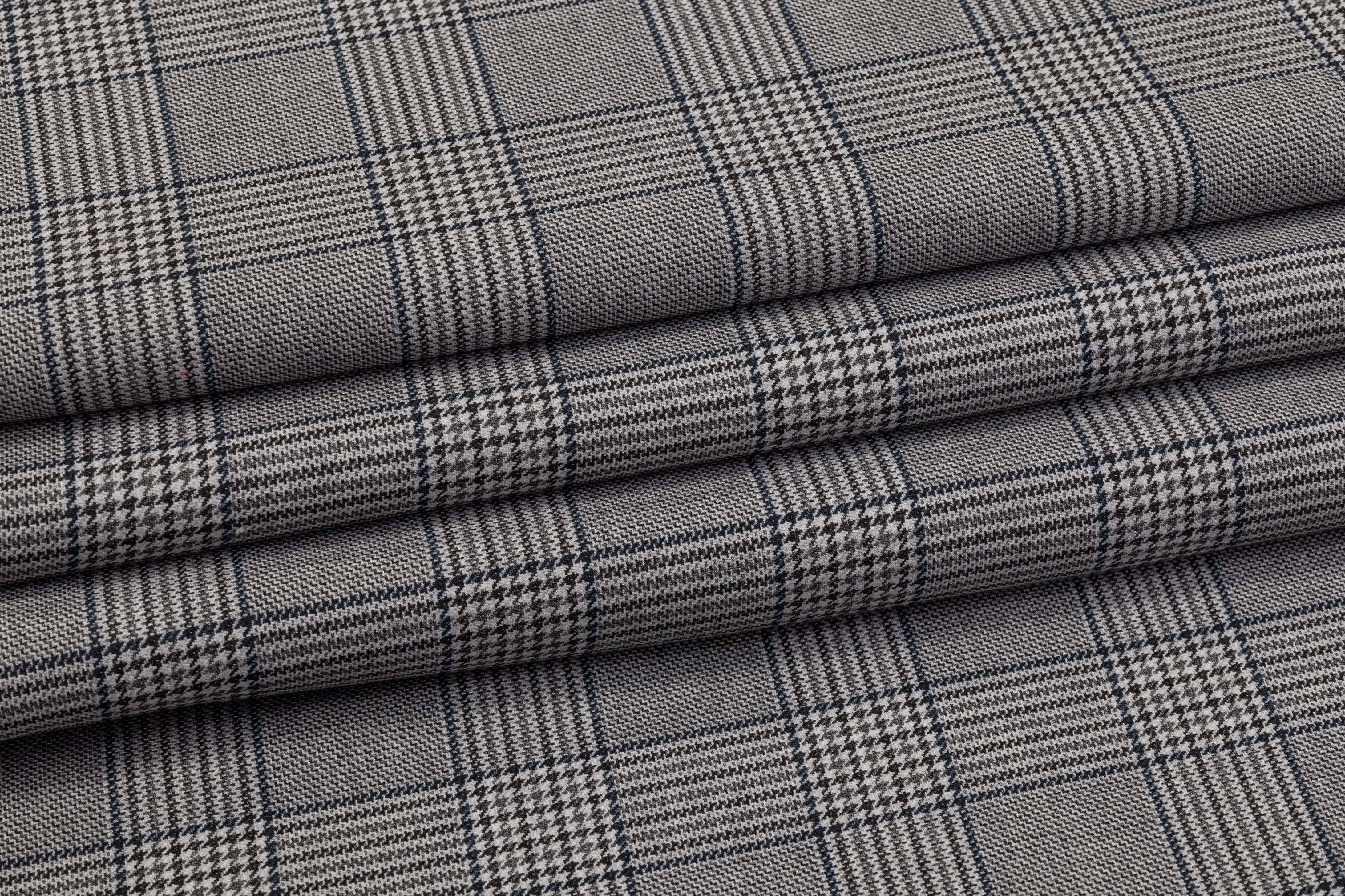 Poly Rayon Glen Check Printed Ponte - Gray / Blue