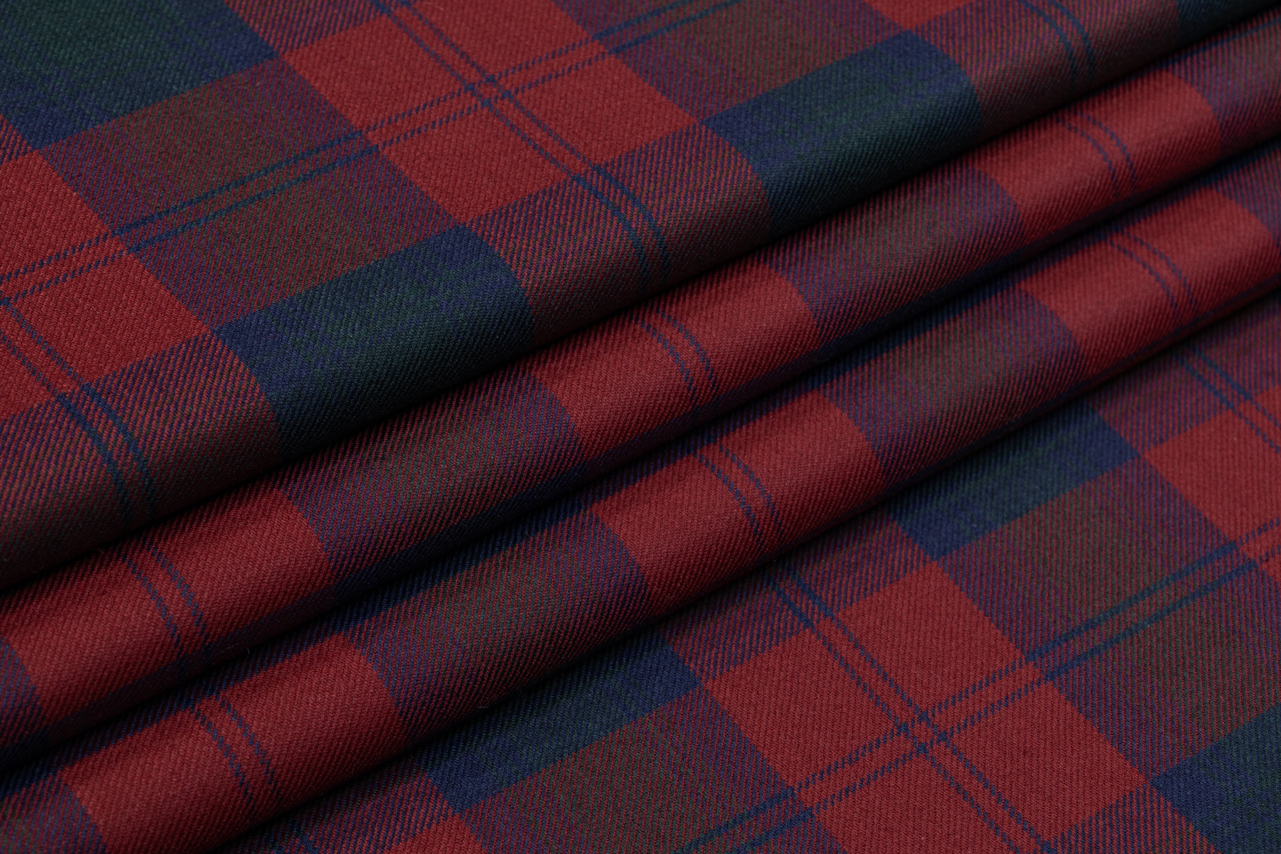 Checked Italian Wool Suiting - Burgundy / Navy / Green