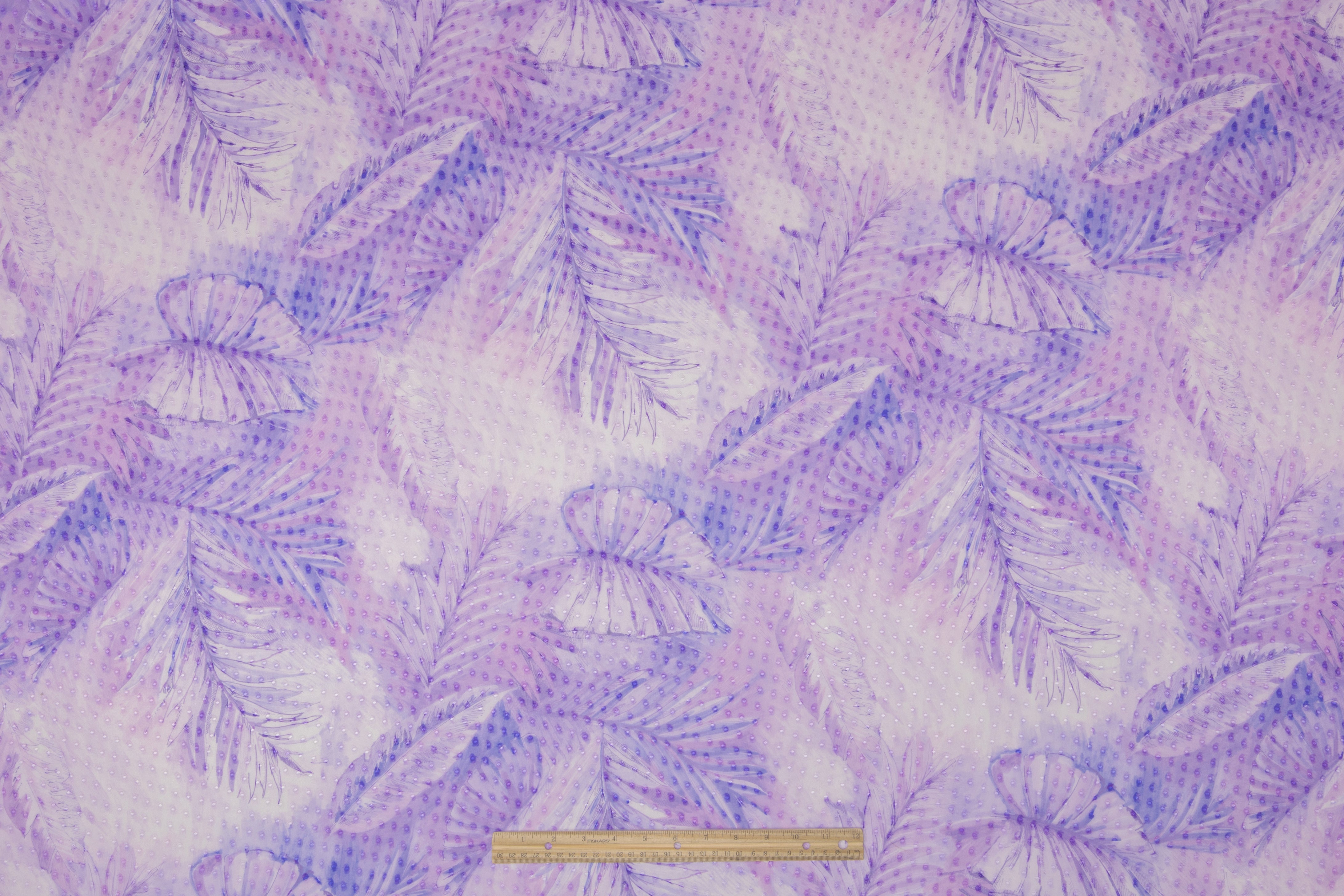 Leaf Print Italian Silk Chiffon Fil Coupé - Purple