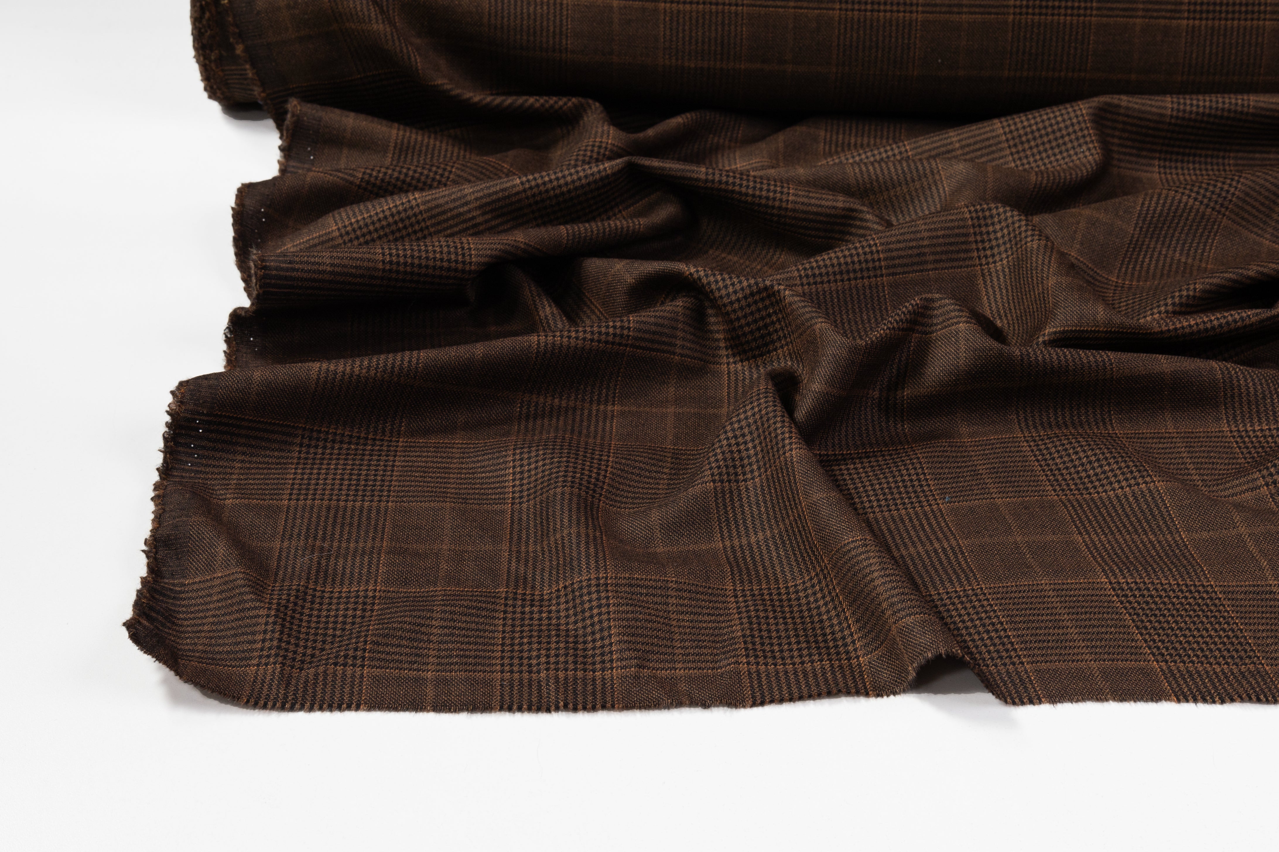 Tallia di Delfino - Glen Check Italian Silk and Wool Suiting - Brown