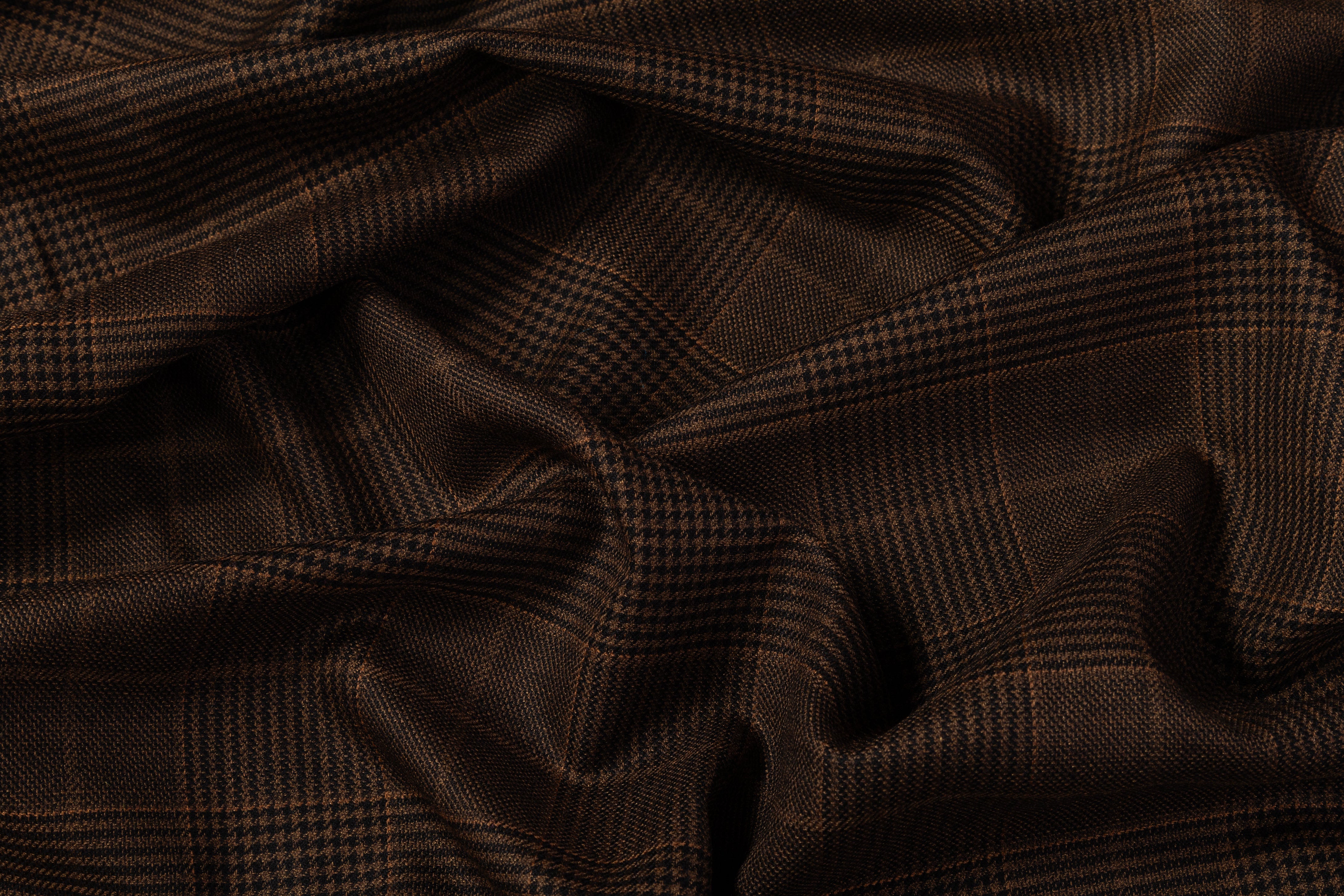 Tallia di Delfino - Glen Check Italian Silk and Wool Suiting - Brown