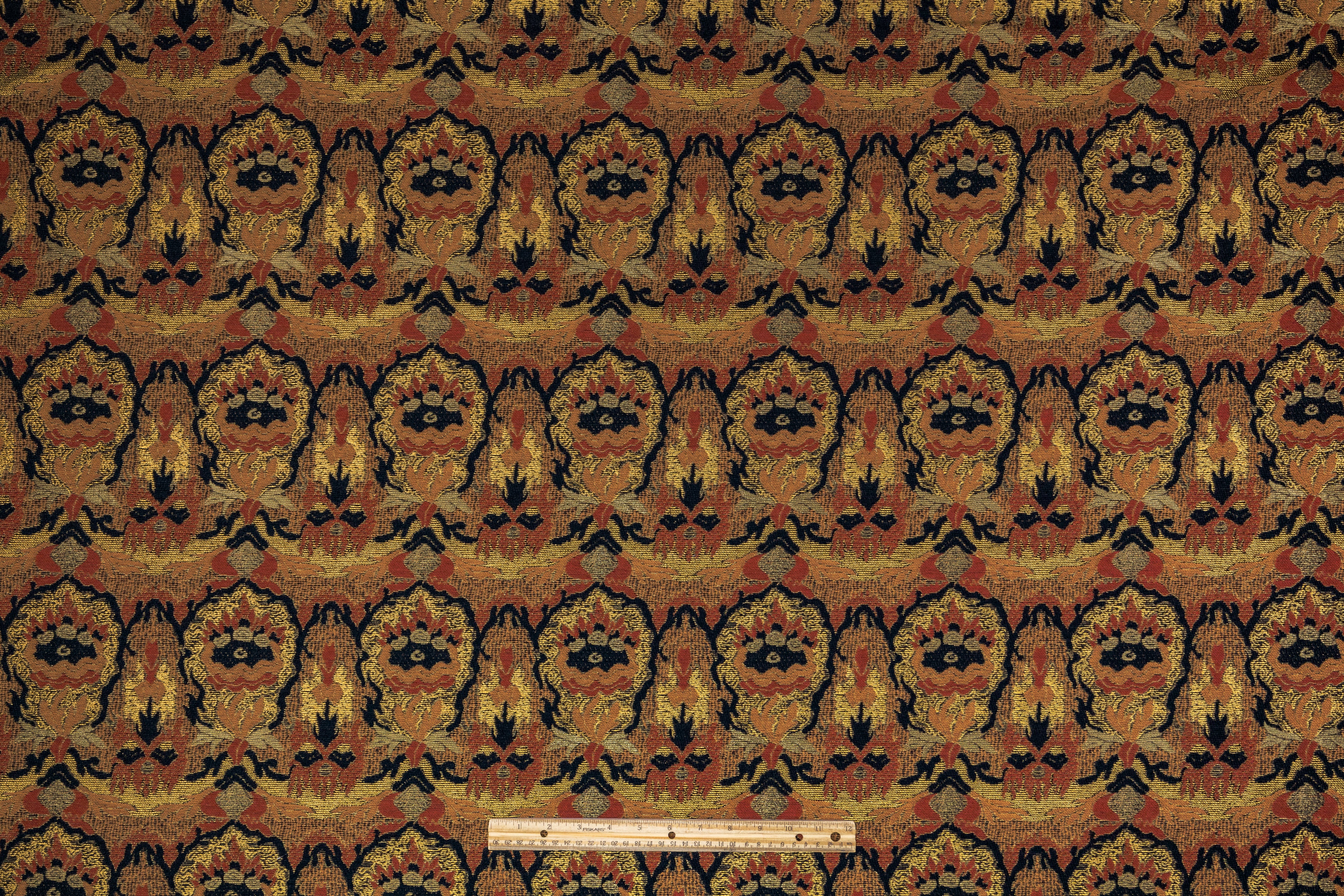 Abstract Italian Silk Wool Blend Metallic Brocade - Rust / Brown / Gold