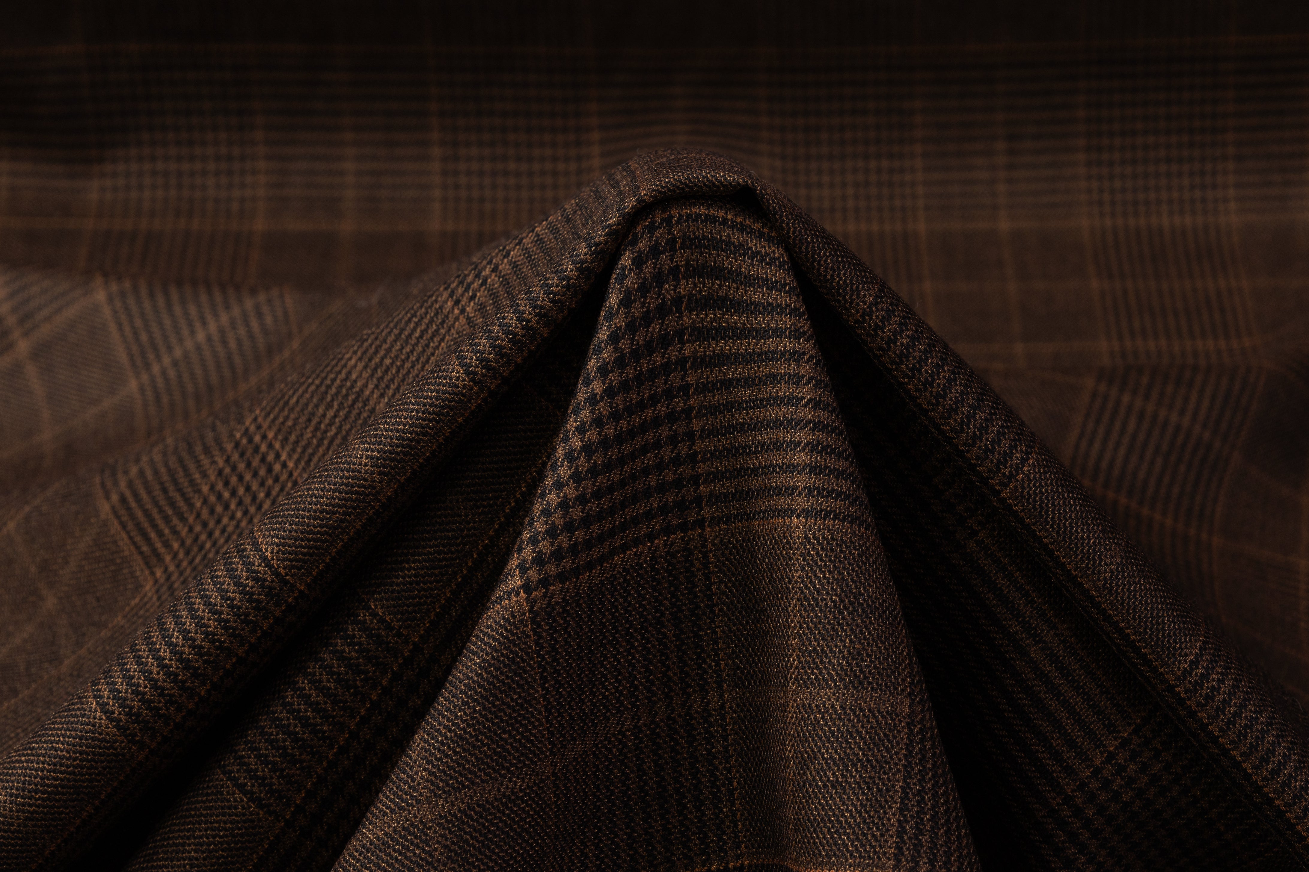 Tallia di Delfino - Glen Check Italian Silk and Wool Suiting - Brown