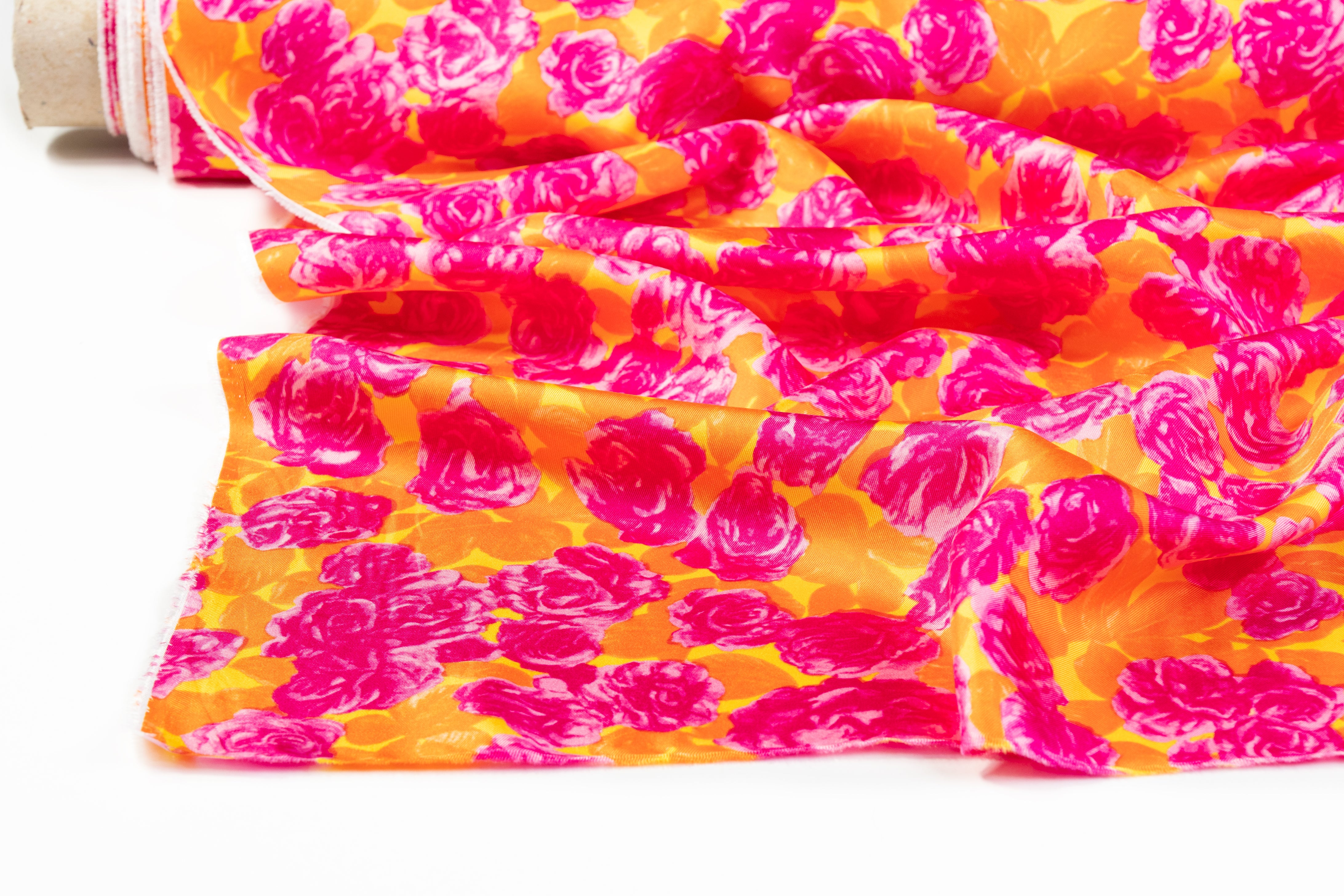 Floral Italian Silk Twill - Orange / Magenta