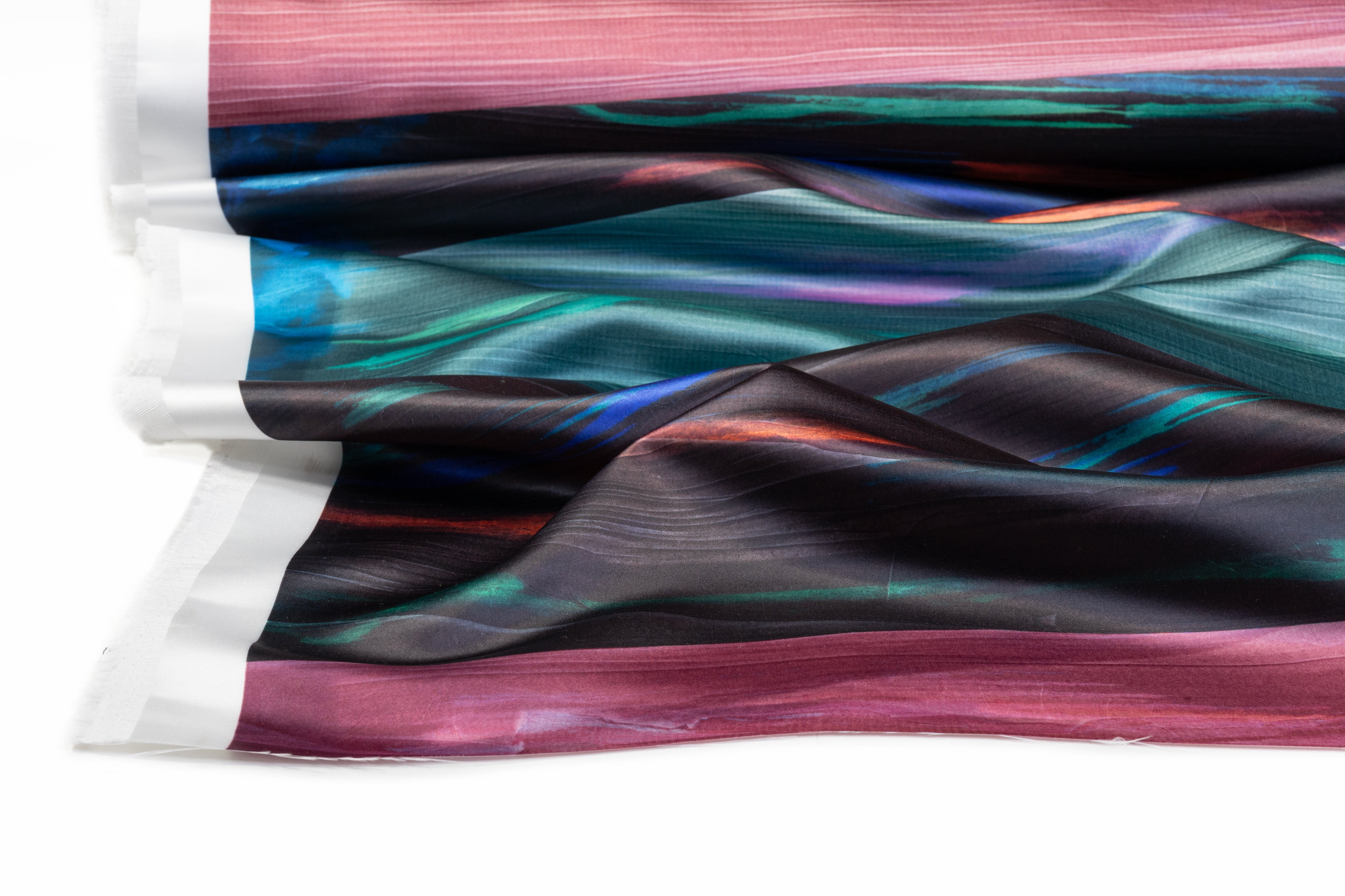 Abstract Italian Heavy Poly Satin - Teal / Mauve