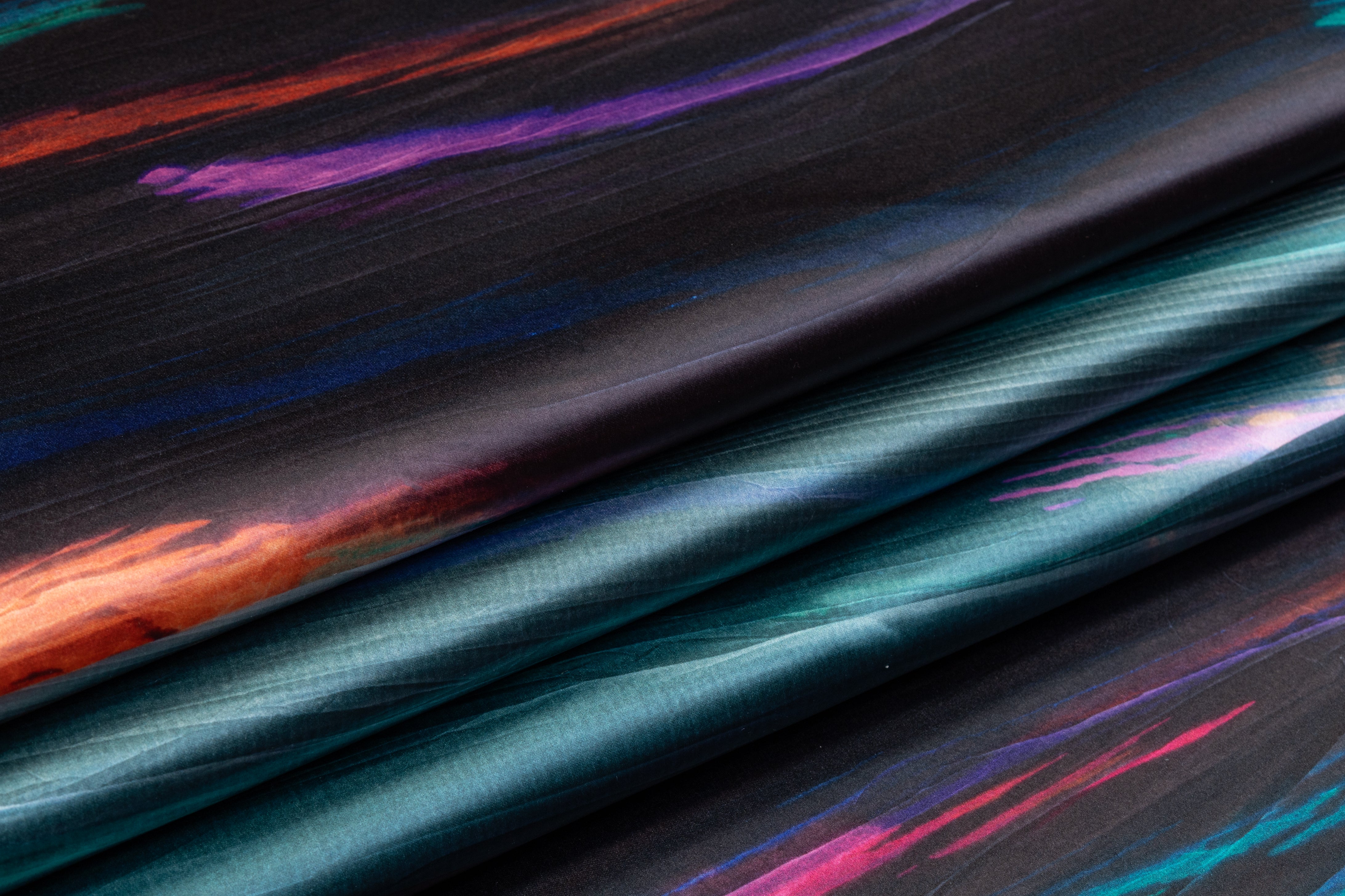 Abstract Italian Heavy Poly Satin - Teal / Mauve