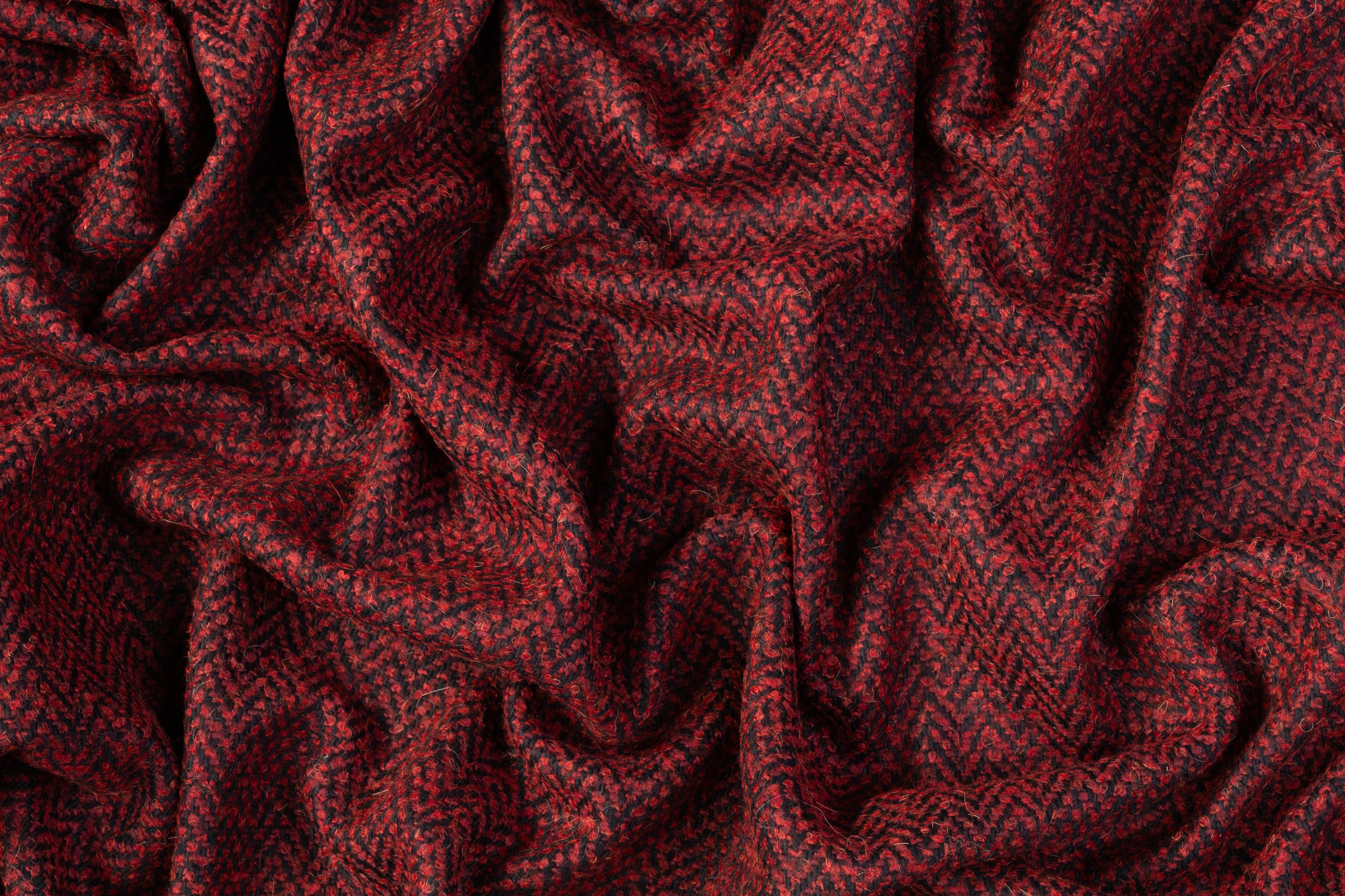 Chevron Italian Wool Mohair Blend Boucle - Maroon / Black