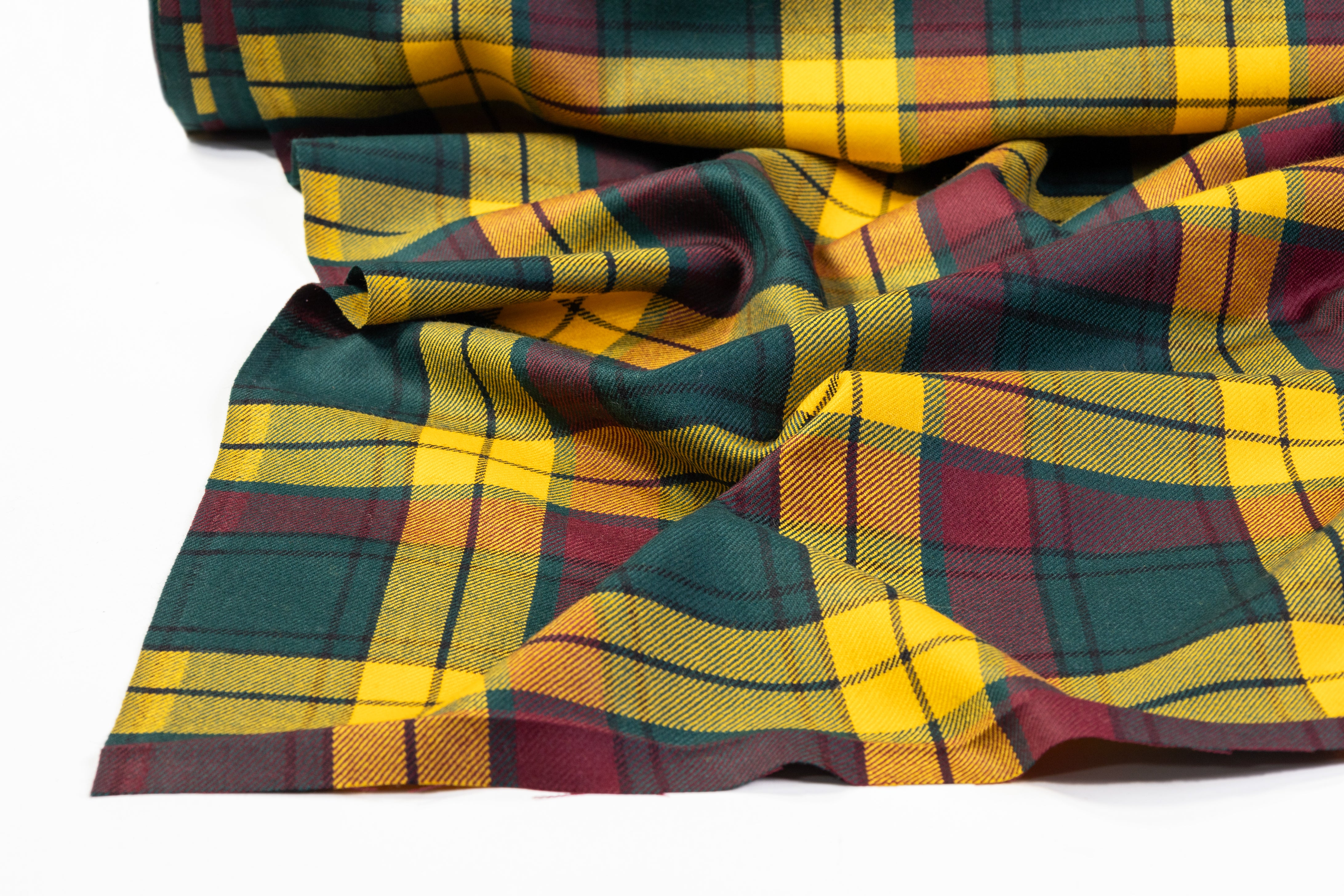 Checked Italian Wool Suiting - Green / Yellow / Burgundy