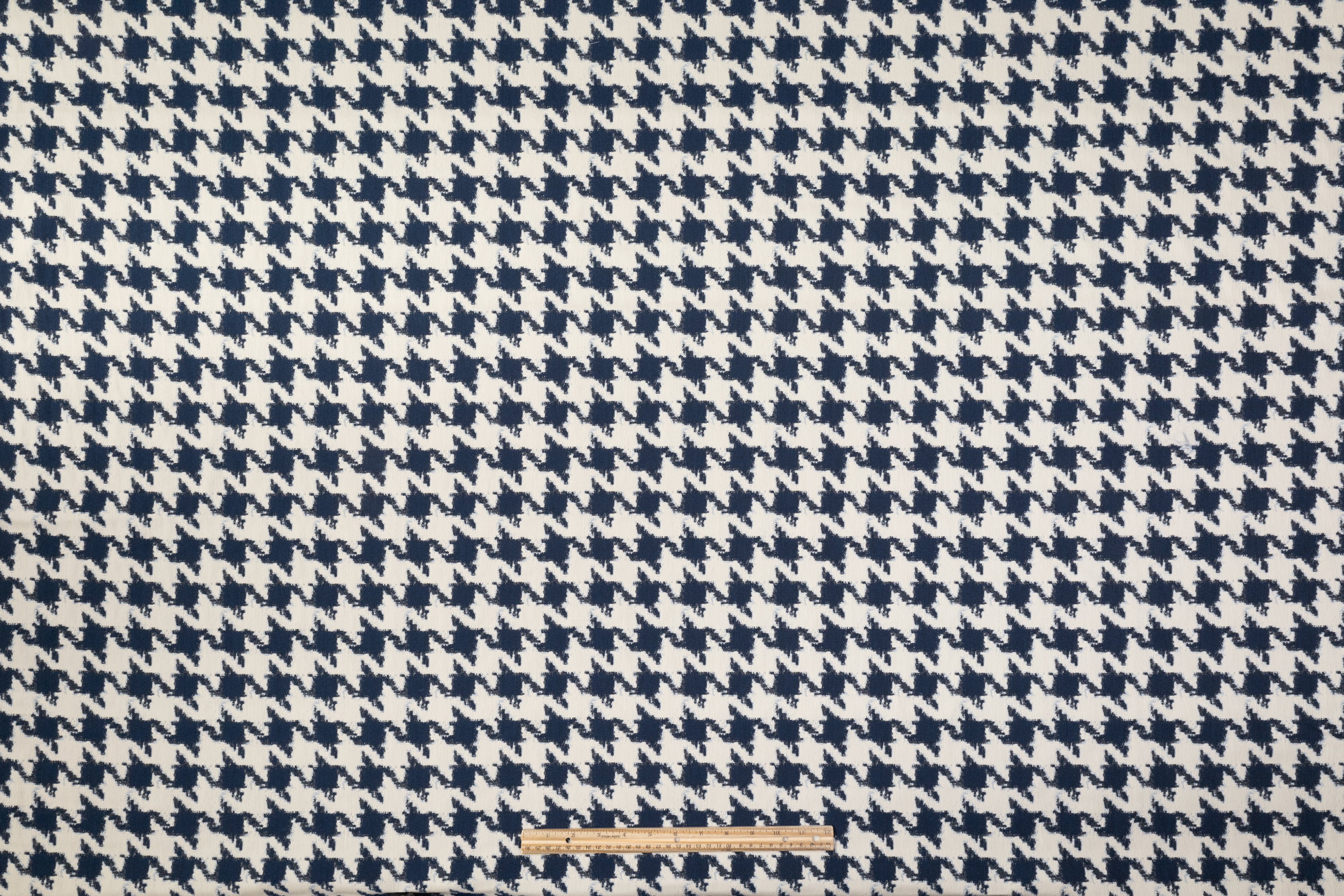 Houndstooth Italian Cotton Nylon Brocade - Blue / Beige