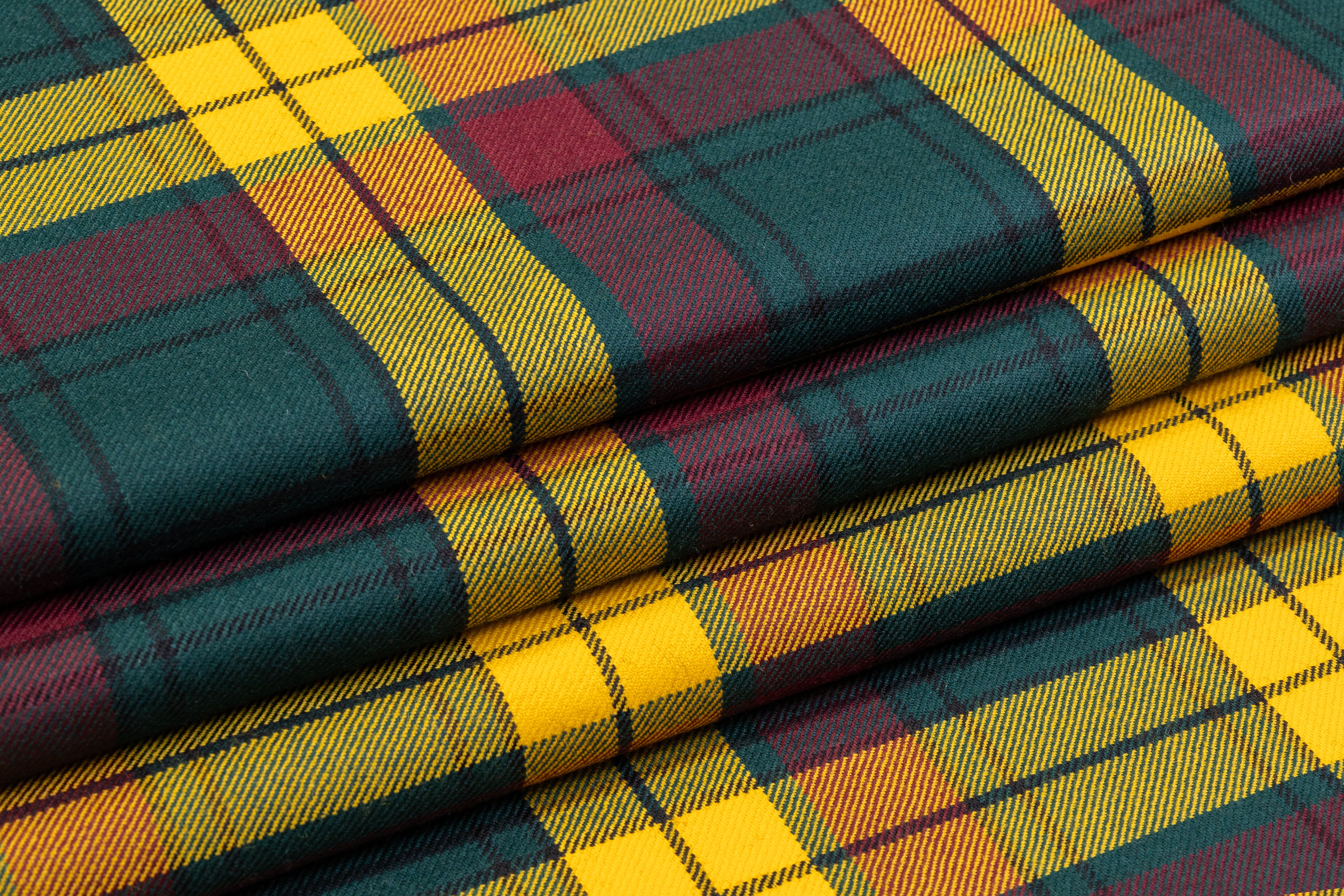 Checked Italian Wool Suiting - Green / Yellow / Burgundy