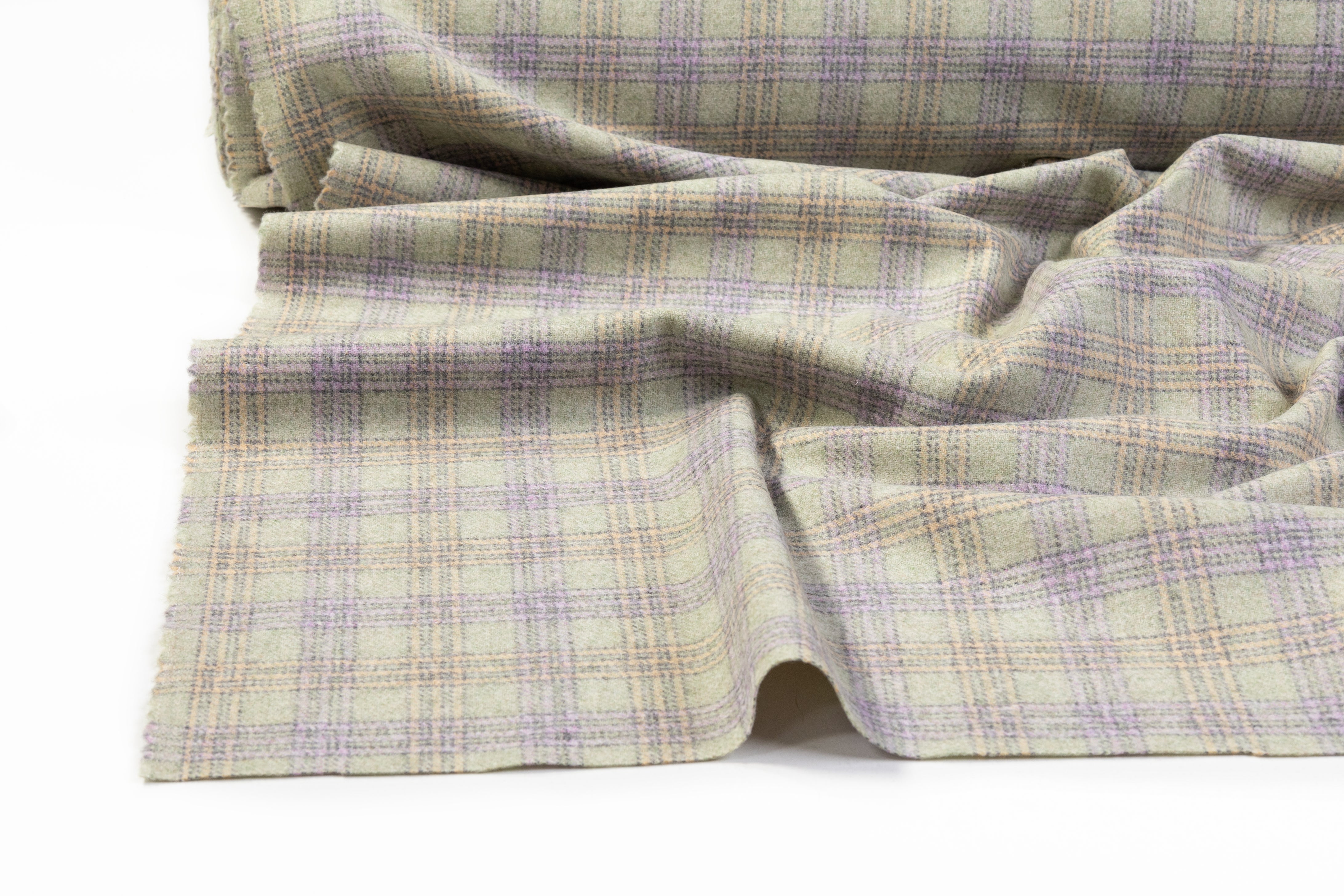 Checked Italian Wool - Sage Green / Lavender / Yellow