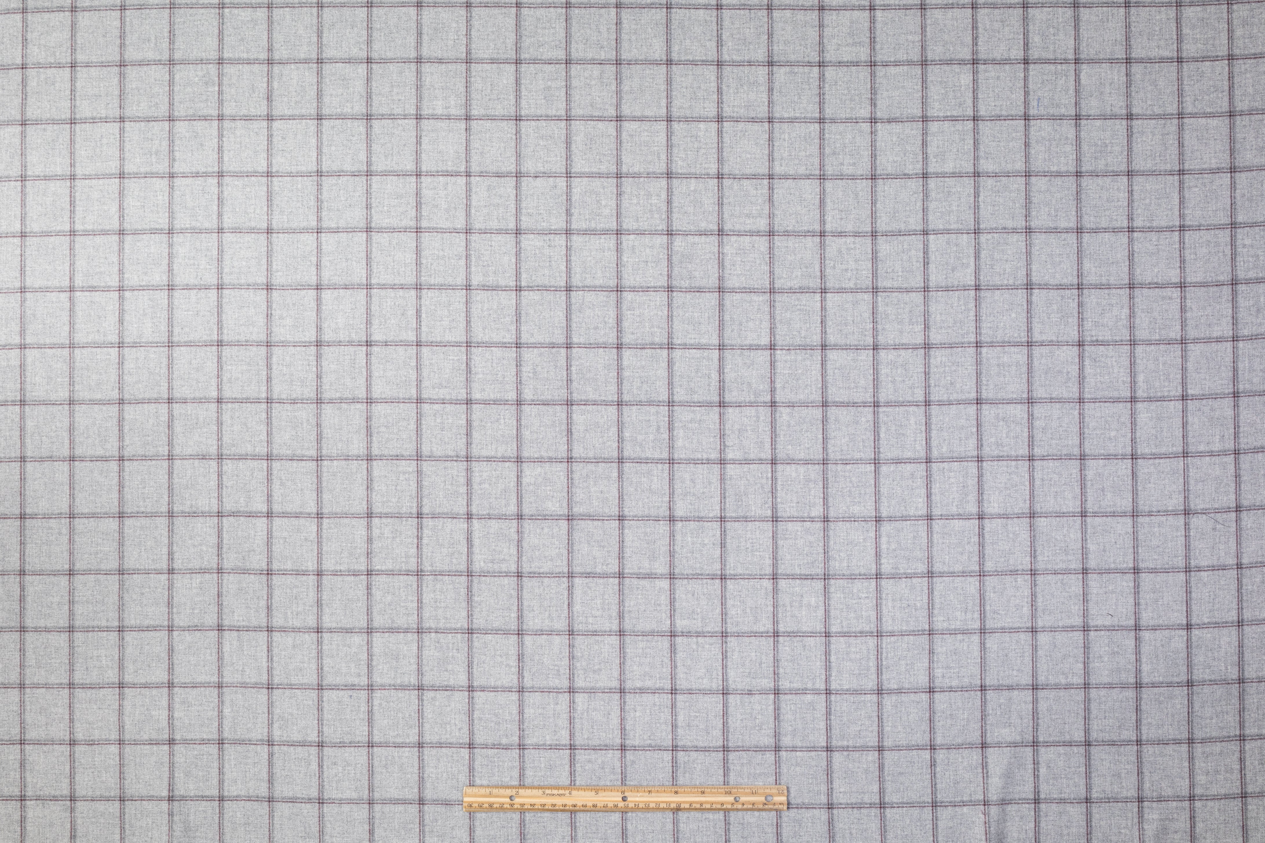 Windowpane Italian Wool Flannel Suiting - Gray / Burgundy