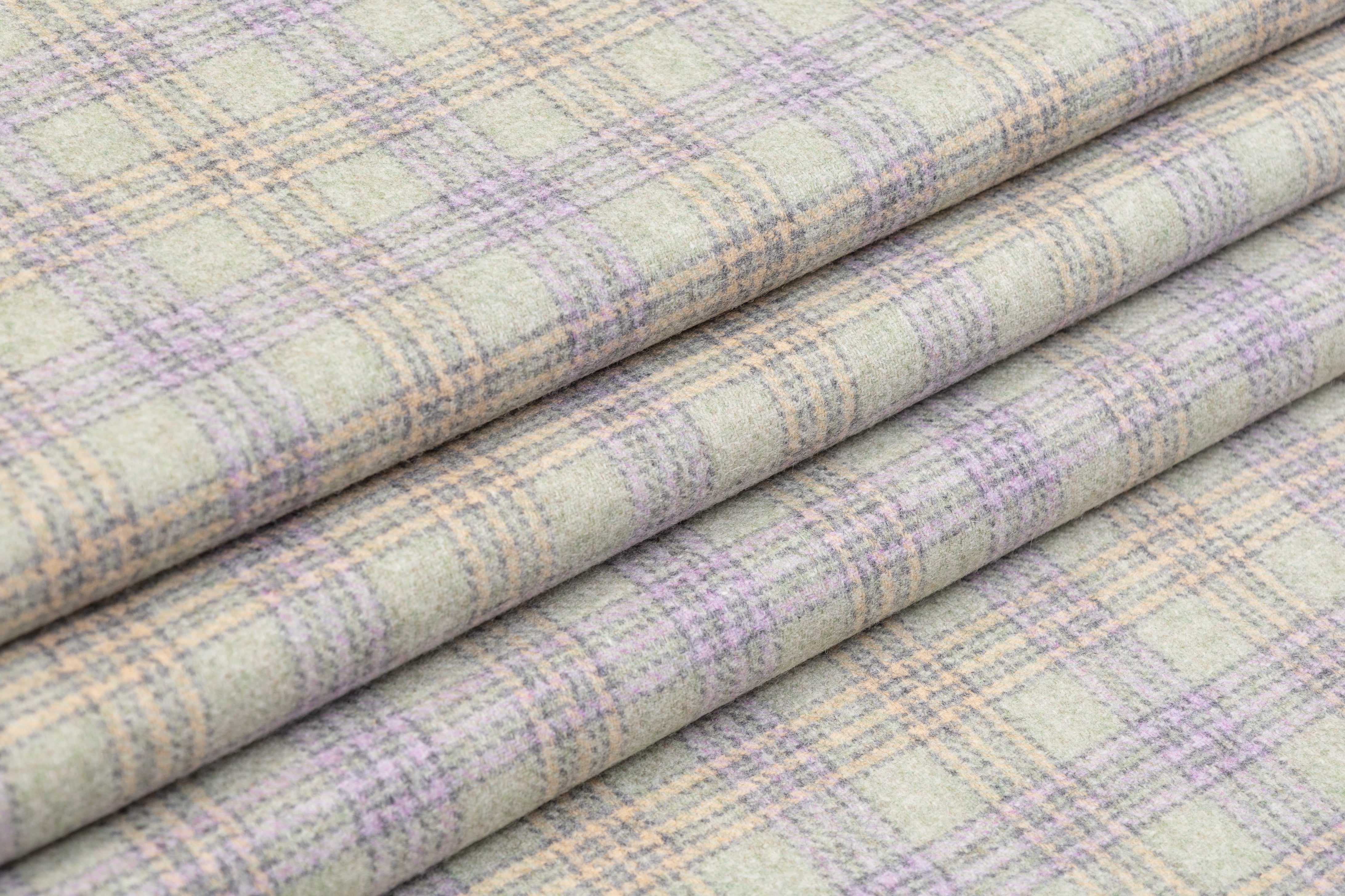 Checked Italian Wool - Sage Green / Lavender / Yellow